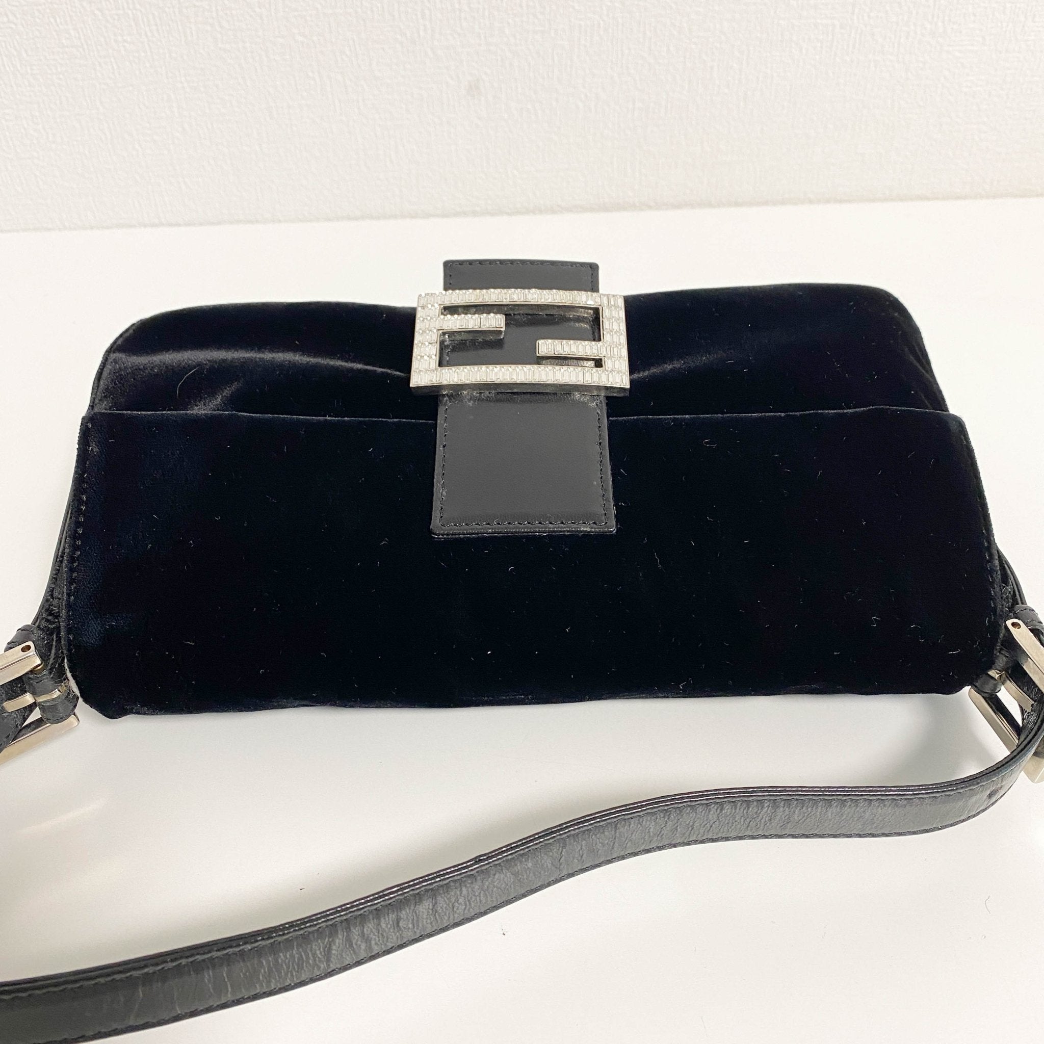 FENDI Baguette Black Velvet Rhinestone Hardware Shoulder Bag, in , Sold by HIVE PRELOVED - Shoulder Bags, ,