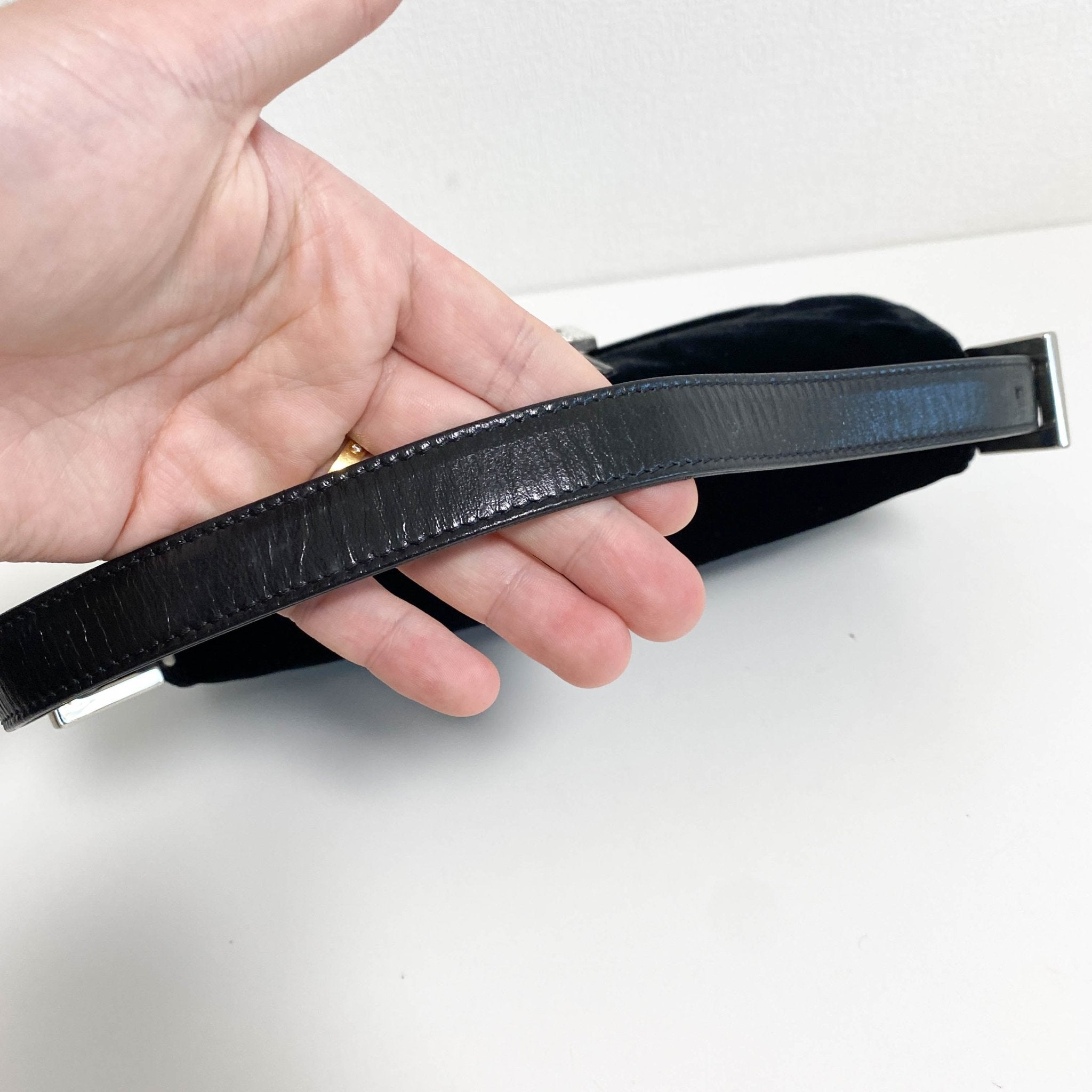 FENDI Baguette Black Velvet Rhinestone Hardware Shoulder Bag, in , Sold by HIVE PRELOVED - Shoulder Bags, ,