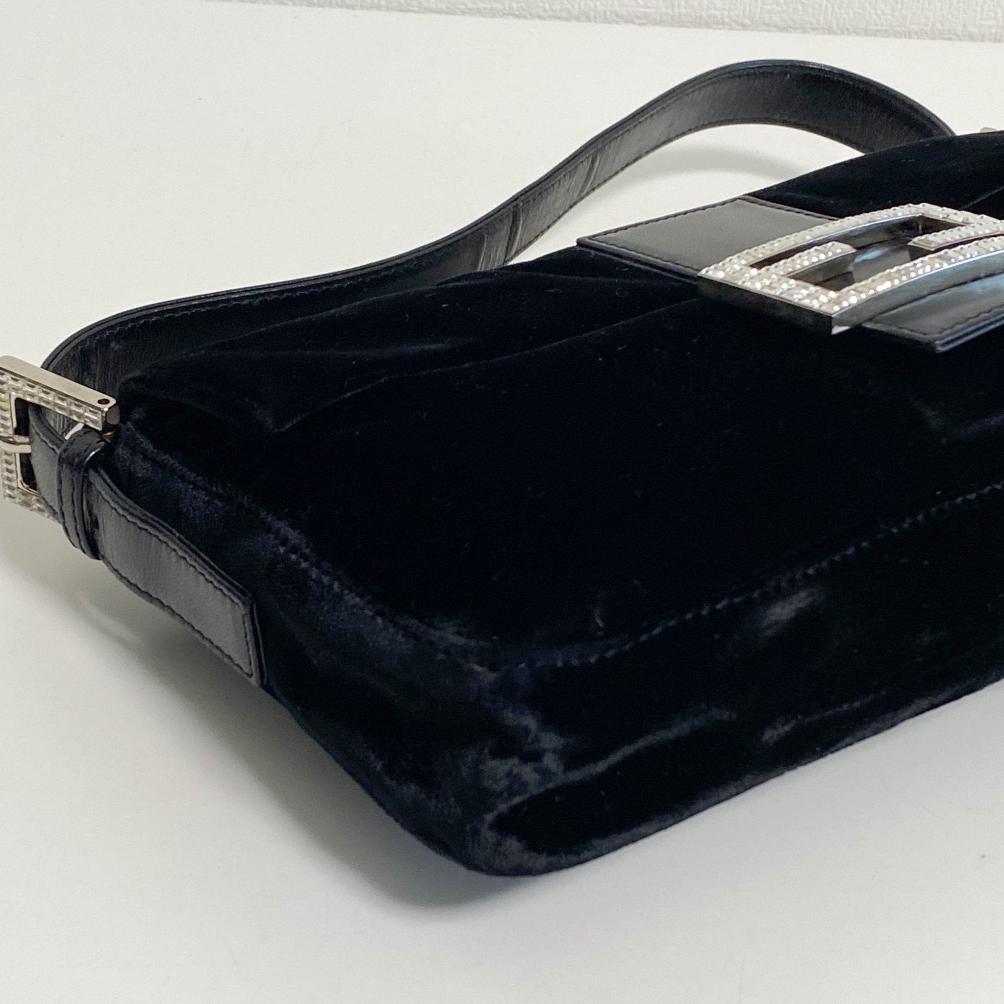 FENDI Baguette Black Velvet Rhinestone Hardware Shoulder Bag, in , Sold by HIVE PRELOVED - Shoulder Bags, ,