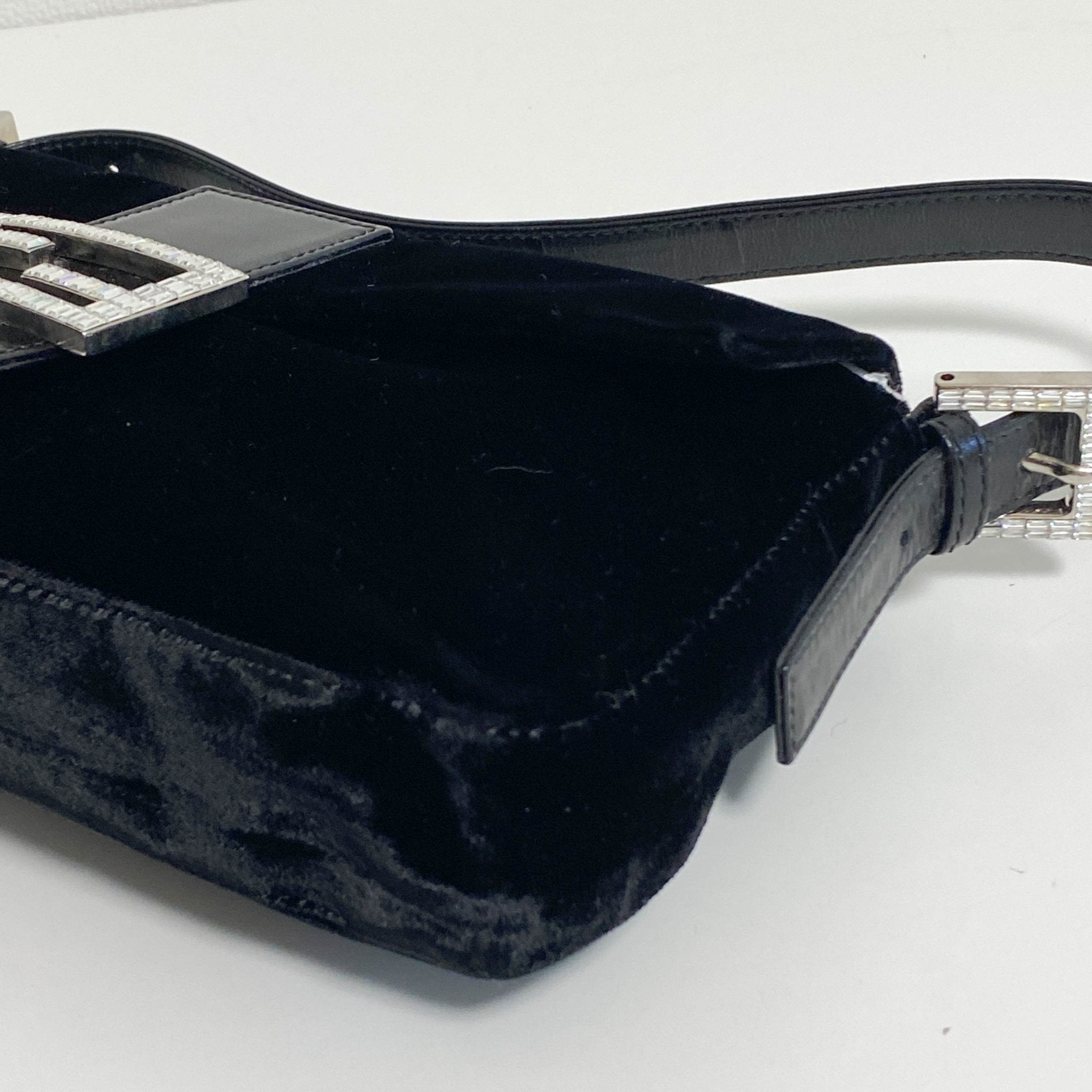 FENDI Baguette Black Velvet Rhinestone Hardware Shoulder Bag, in , Sold by HIVE PRELOVED - Shoulder Bags, ,