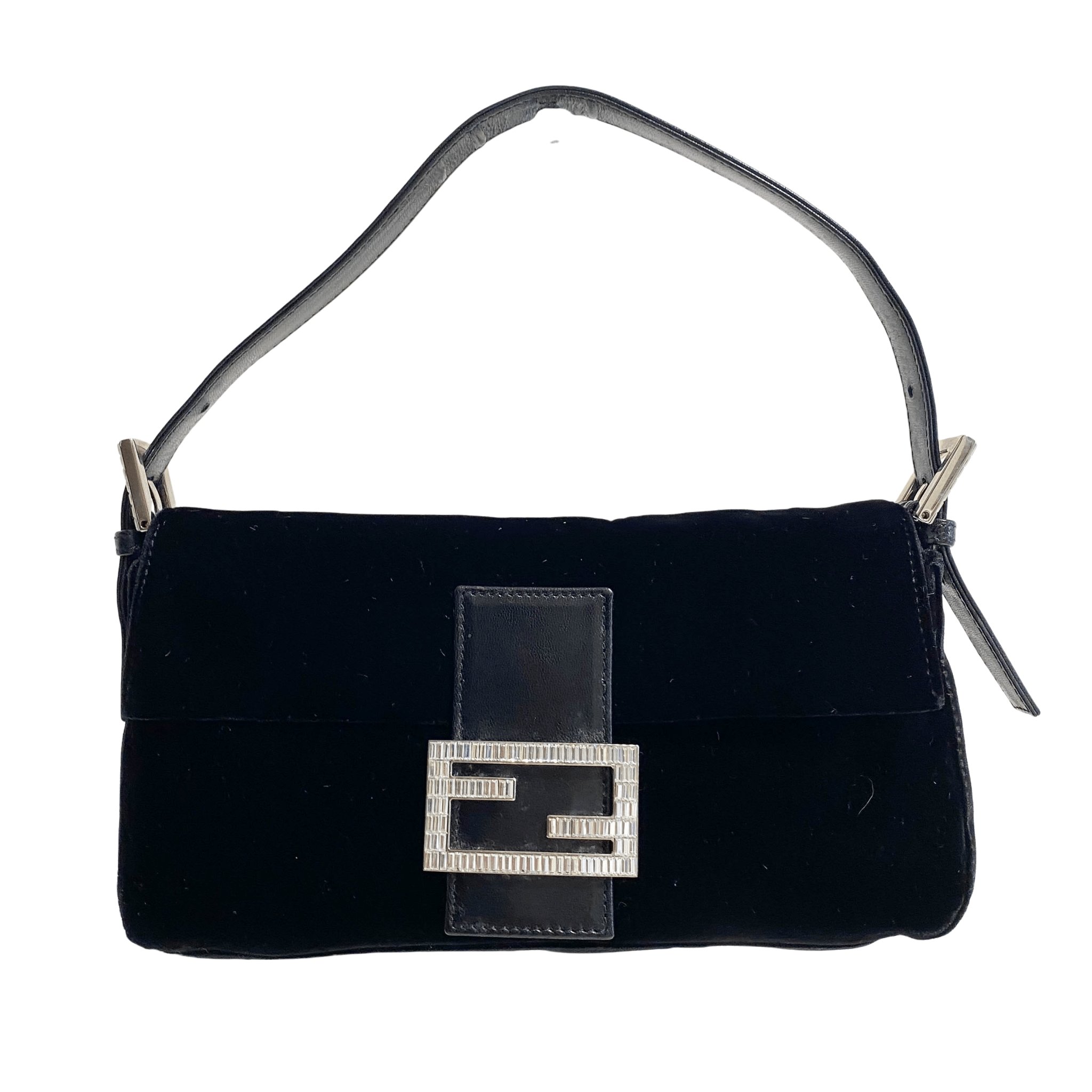 FENDI Baguette Black Velvet Rhinestone Hardware Shoulder Bag, in , Sold by HIVE PRELOVED - Shoulder Bags, ,