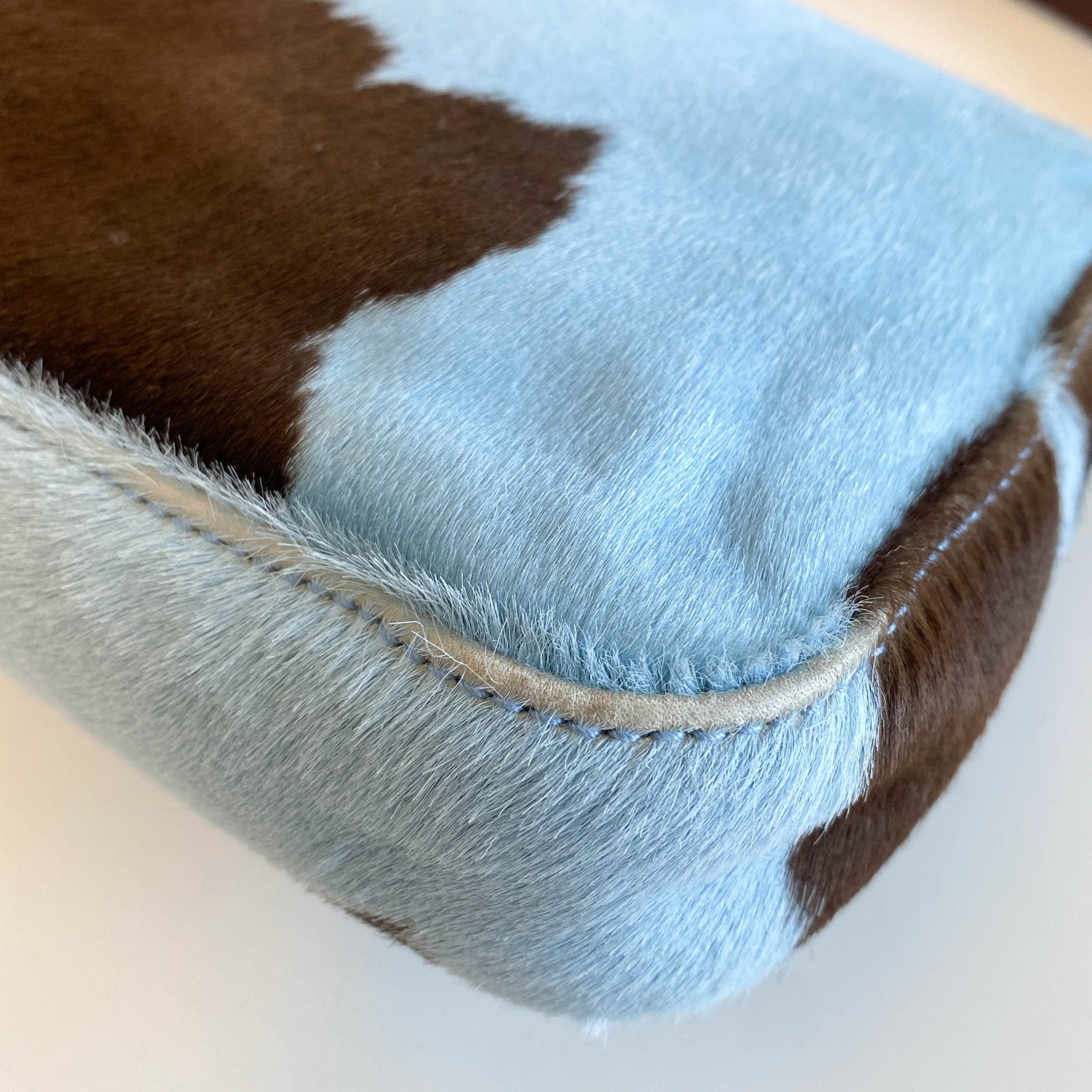 FENDI Baguette Blue / Brown Cow Print Pony Hair Shoulder Bag, in , Sold by HIVE PRELOVED - Shoulder Bags, ,