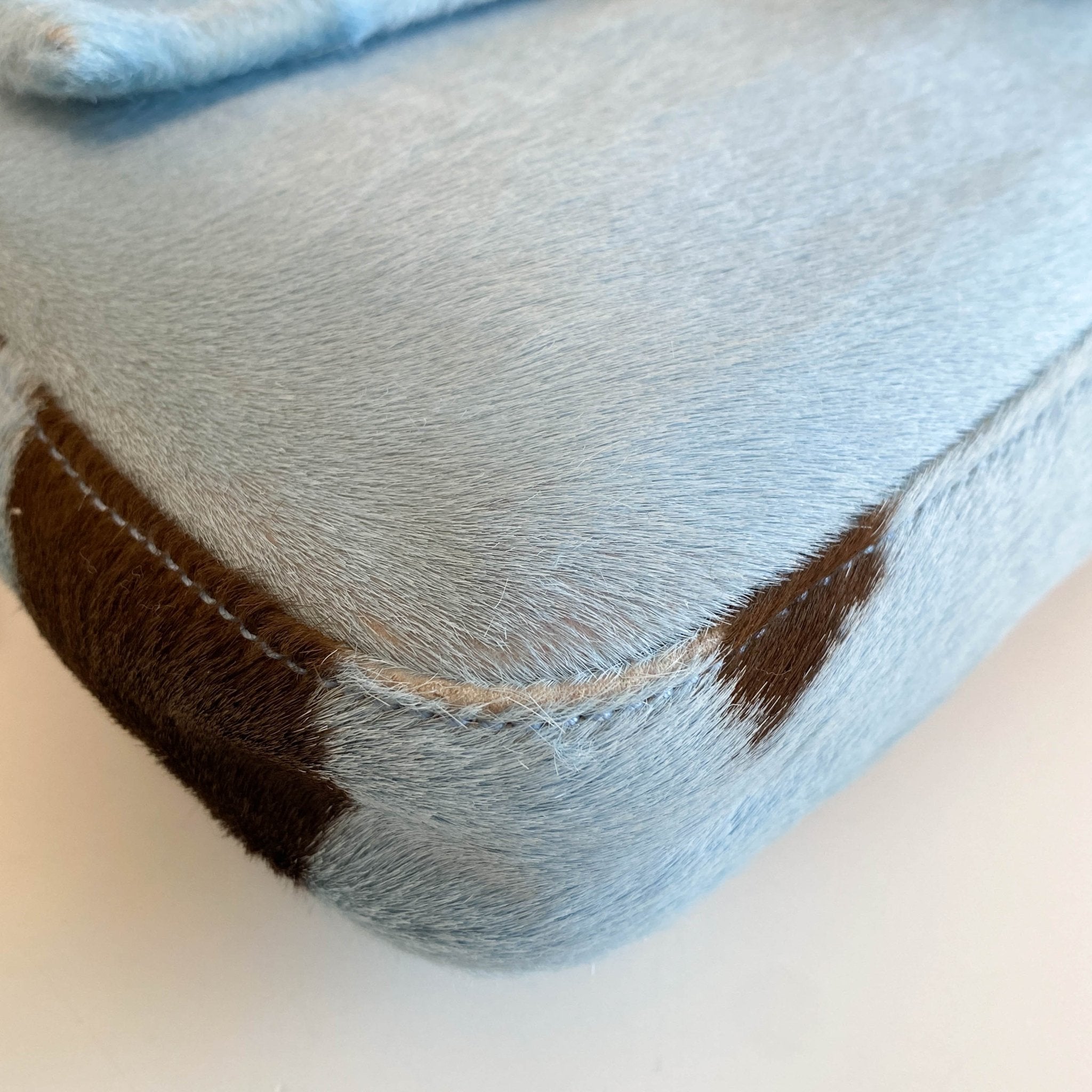 FENDI Baguette Blue / Brown Cow Print Pony Hair Shoulder Bag, in , Sold by HIVE PRELOVED - Shoulder Bags, ,