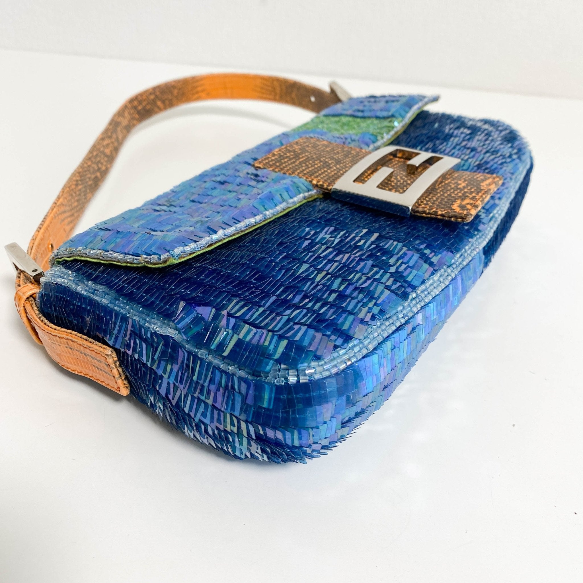 FENDI Baguette Blue Sequin Green Beads Shoulder Bag, in , Sold by HIVE PRELOVED - Shoulder Bags, ,