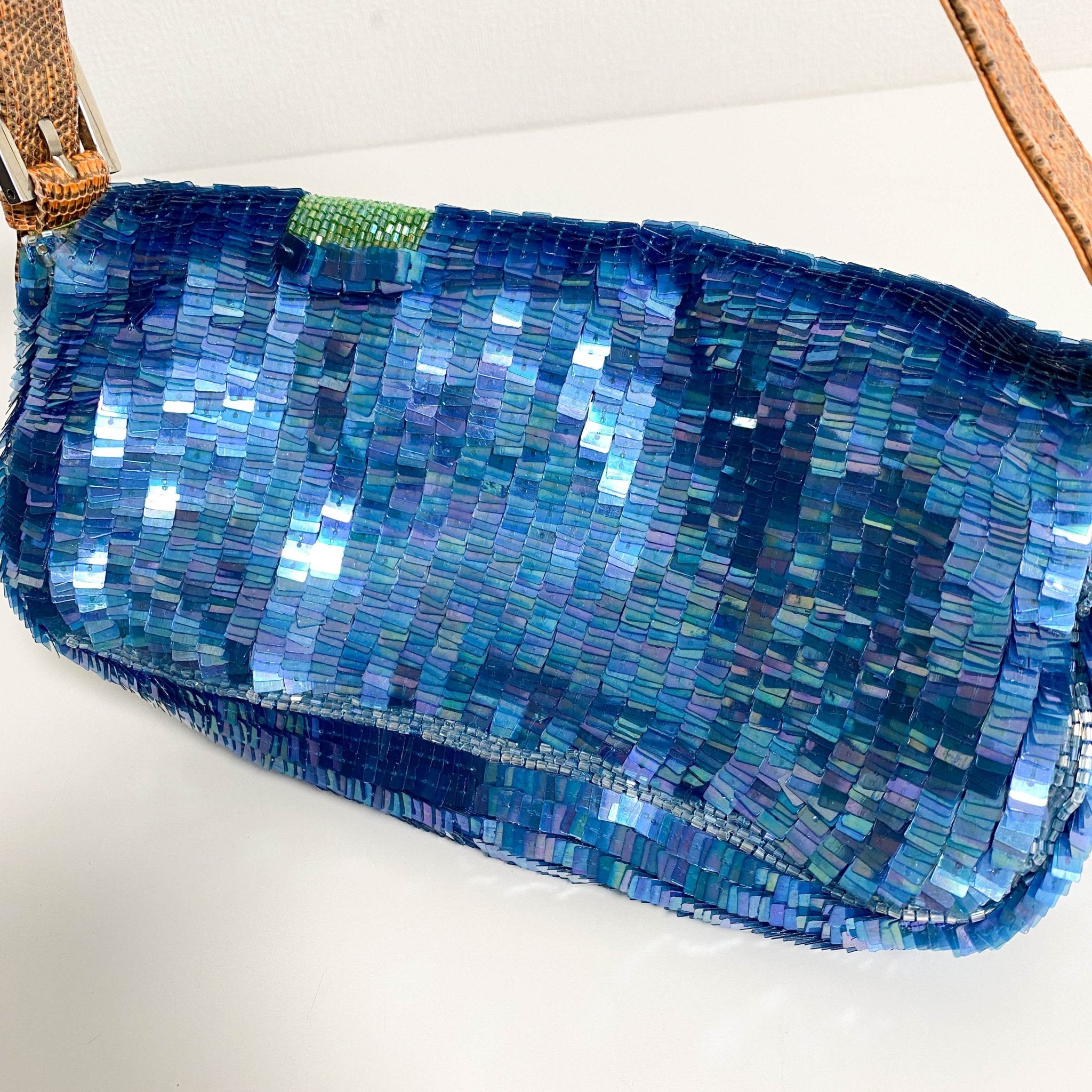 FENDI Baguette Blue Sequin Green Beads Shoulder Bag, in , Sold by HIVE PRELOVED - Shoulder Bags, ,