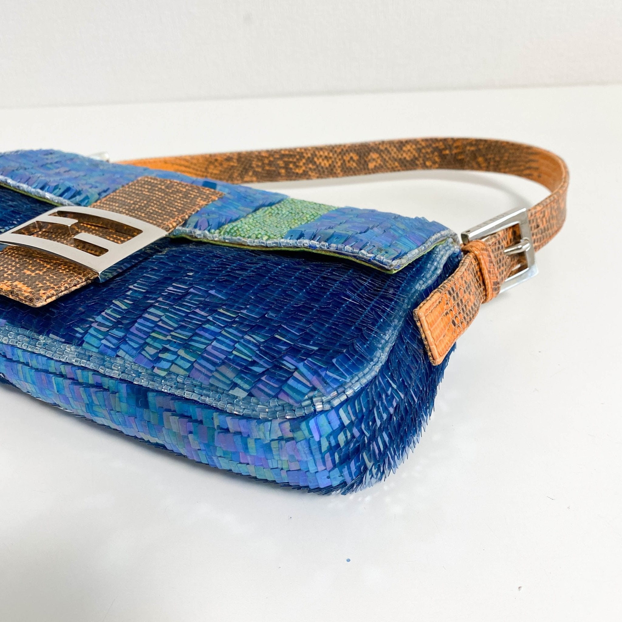 FENDI Baguette Blue Sequin Green Beads Shoulder Bag, in , Sold by HIVE PRELOVED - Shoulder Bags, ,