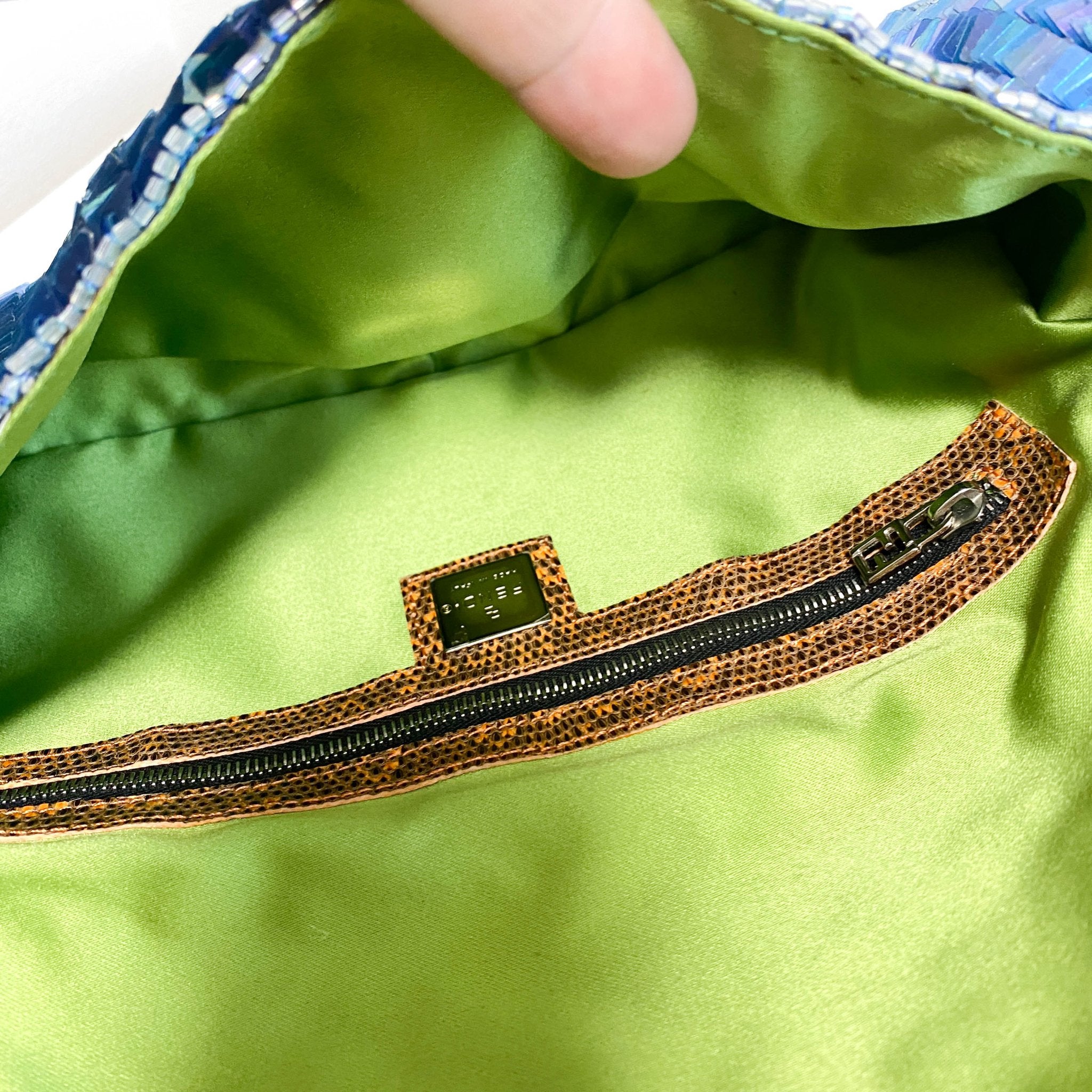 FENDI Baguette Blue Sequin Green Beads Shoulder Bag, in , Sold by HIVE PRELOVED - Shoulder Bags, ,