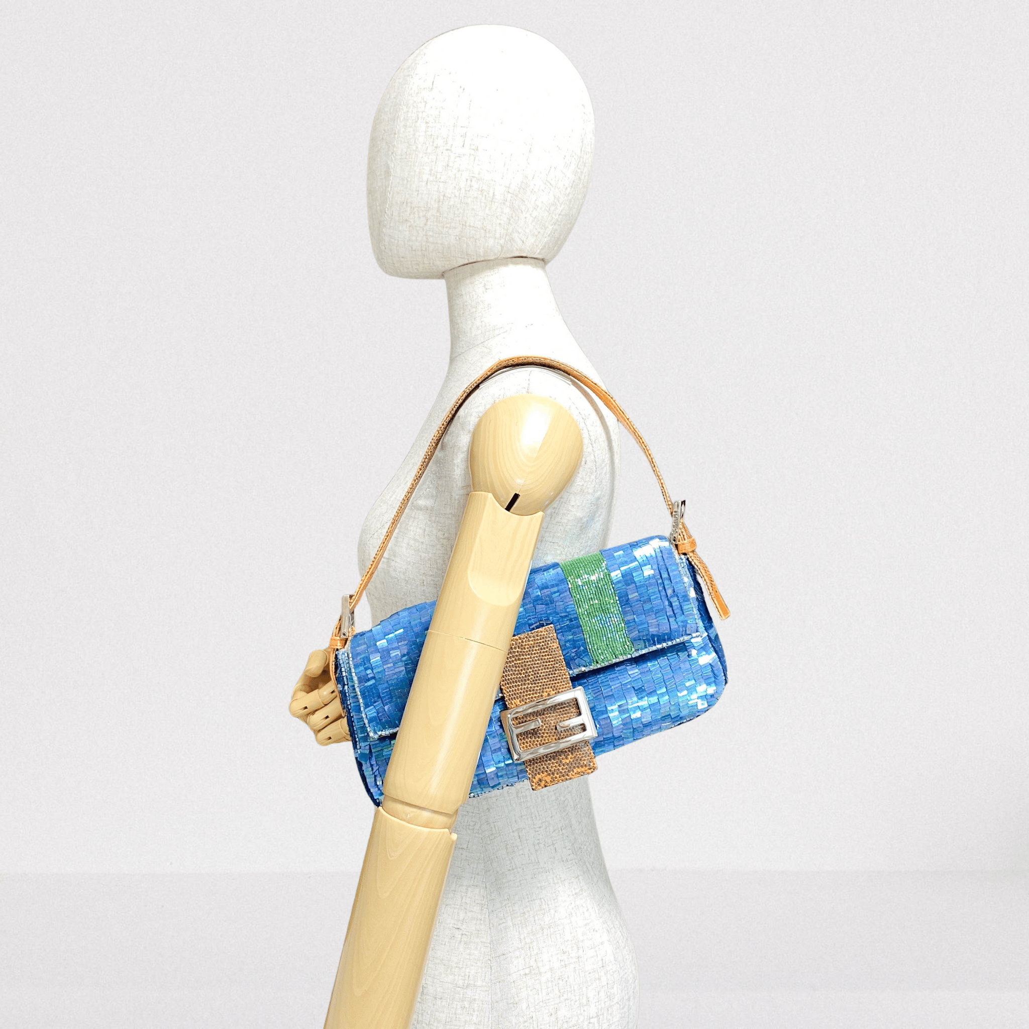 FENDI Baguette Blue Sequin Green Beads Shoulder Bag, in , Sold by HIVE PRELOVED - Shoulder Bags, ,