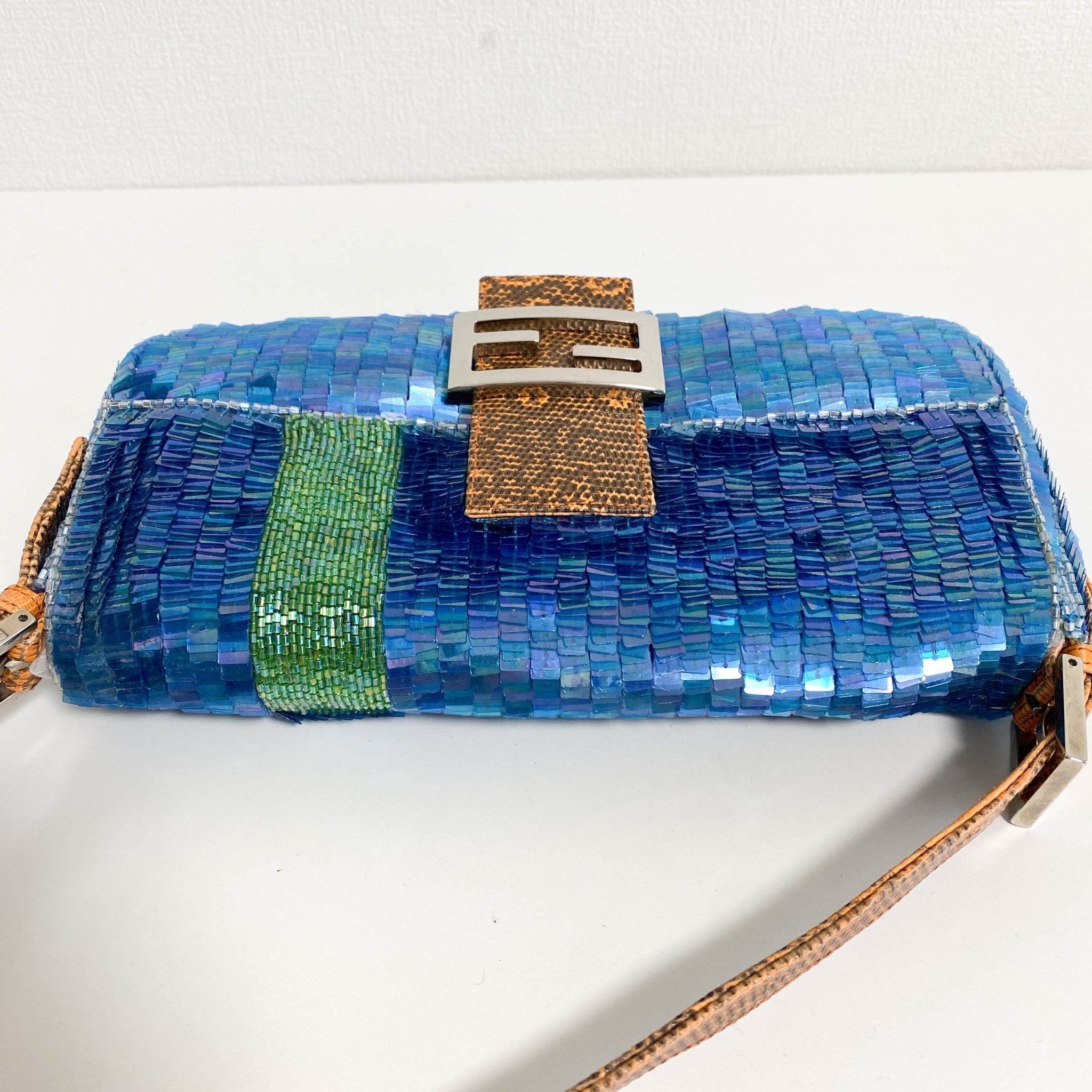FENDI Baguette Blue Sequin Green Beads Shoulder Bag, in , Sold by HIVE PRELOVED - Shoulder Bags, ,