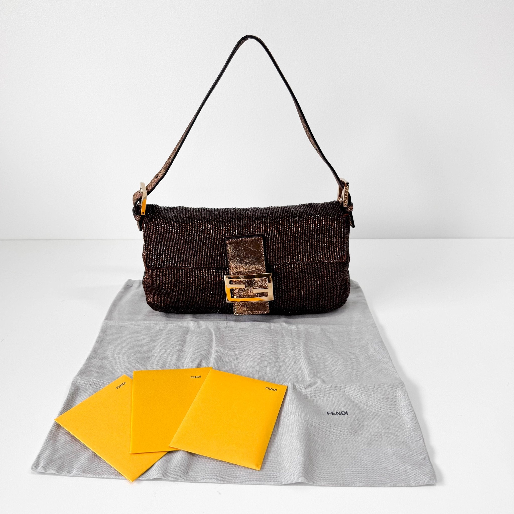 FENDI Baguette Brown Beaded Shoulder Bag, in , Sold by HIVE PRELOVED - Shoulder Bags, ,