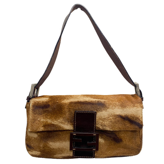 FENDI Baguette Brown Calf Fur Wooden Hardware Shoulder Bag, in , Sold by HIVE PRELOVED - Shoulder Bags, ,