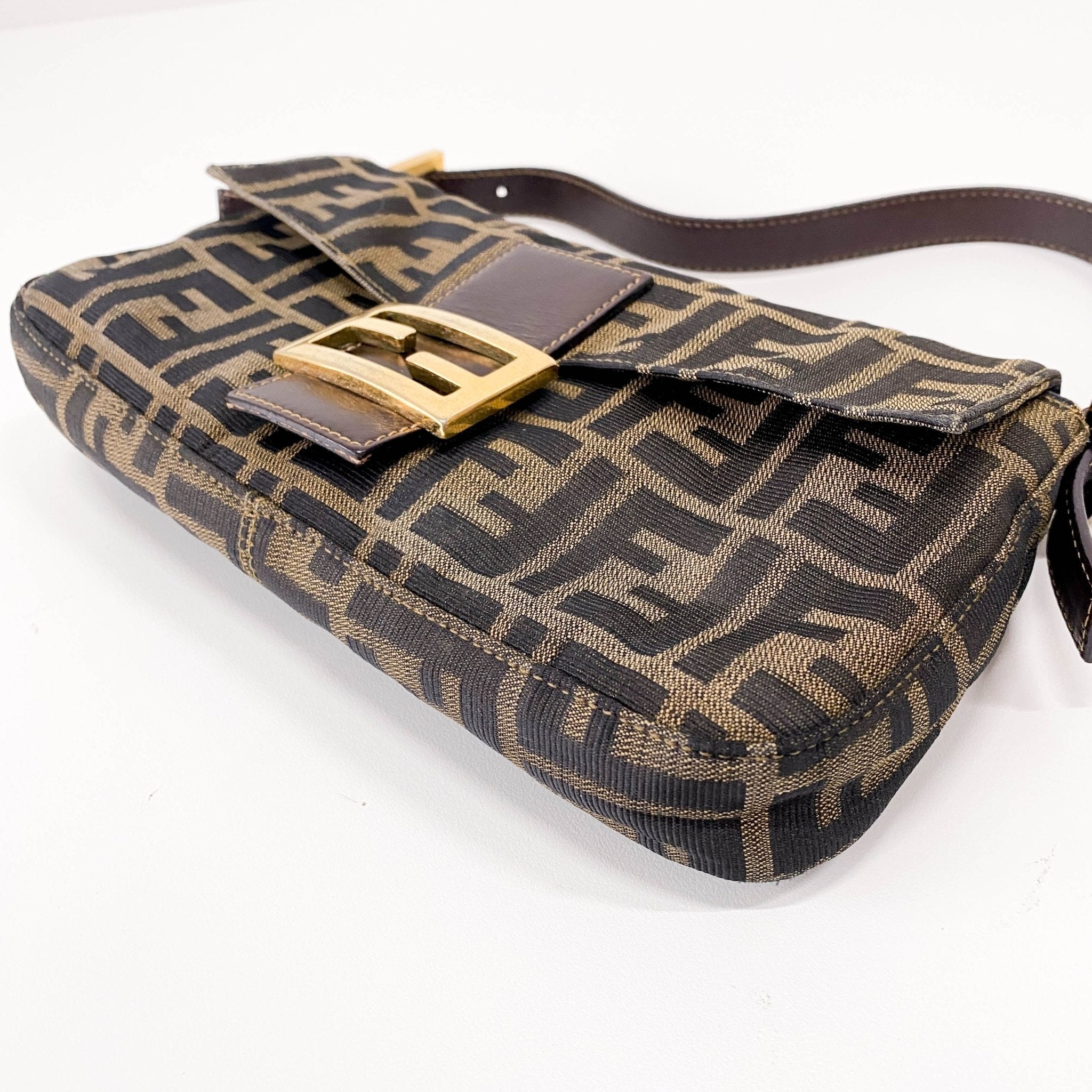 FENDI Baguette Brown Canvas Shoulder Bag with Gold Hardware, in , Sold by HIVE PRELOVED - Shoulder Bags, ,