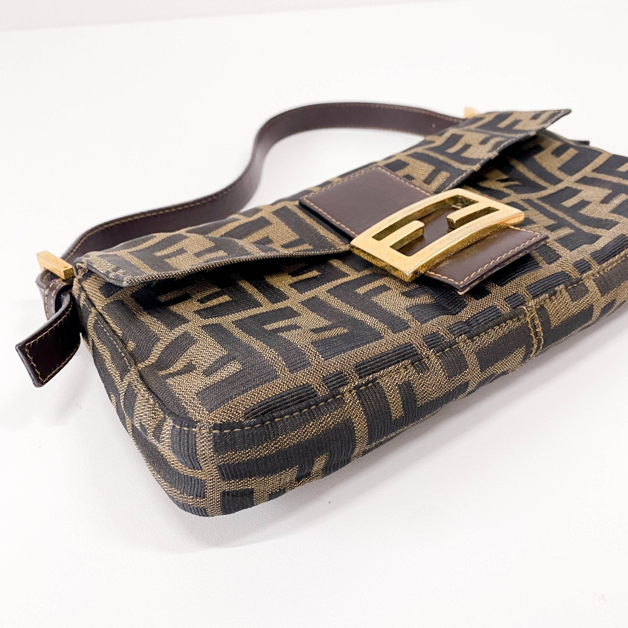 FENDI Baguette Brown Canvas Shoulder Bag with Gold Hardware, in , Sold by HIVE PRELOVED - Shoulder Bags, ,