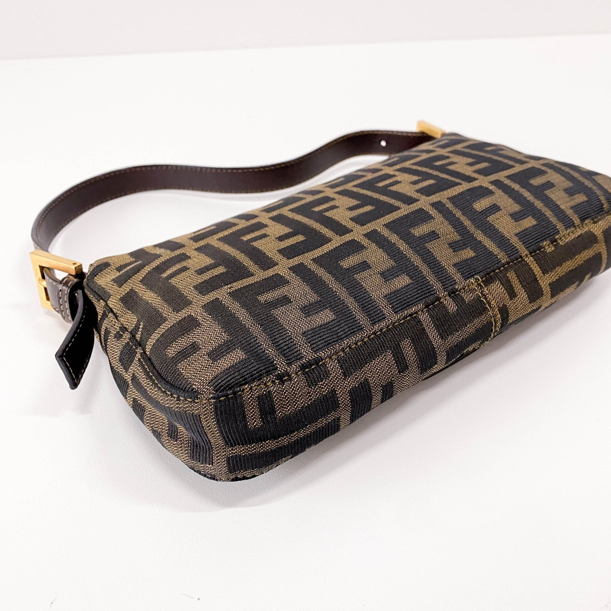 FENDI Baguette Brown Canvas Shoulder Bag with Gold Hardware, in , Sold by HIVE PRELOVED - Shoulder Bags, ,