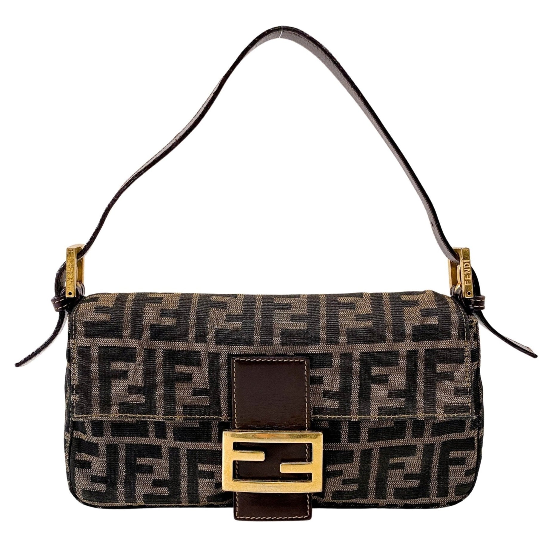 FENDI Baguette Brown Canvas Shoulder Bag with Gold Hardware, in , Sold by HIVE PRELOVED - Shoulder Bags, ,