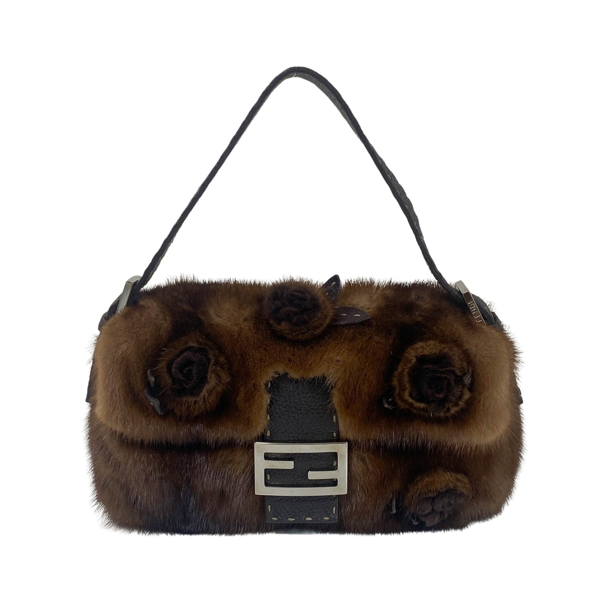 FENDI Baguette Brown Fur with Flower Selleria Shoulder Bag, in , Sold by HIVE PRELOVED - Shoulder Bags, ,