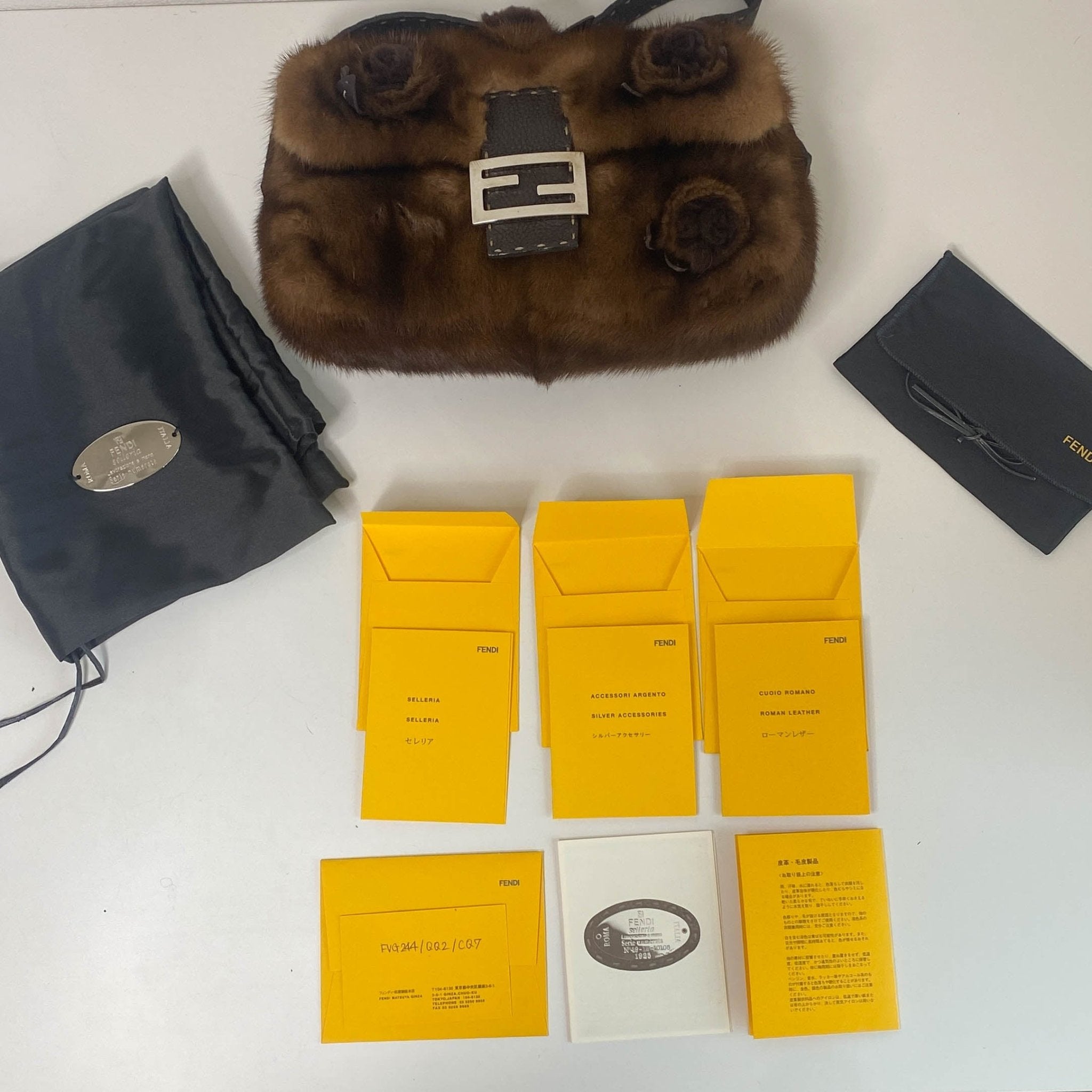 FENDI Baguette Brown Fur with Flower Selleria Shoulder Bag, in , Sold by HIVE PRELOVED - Shoulder Bags, ,