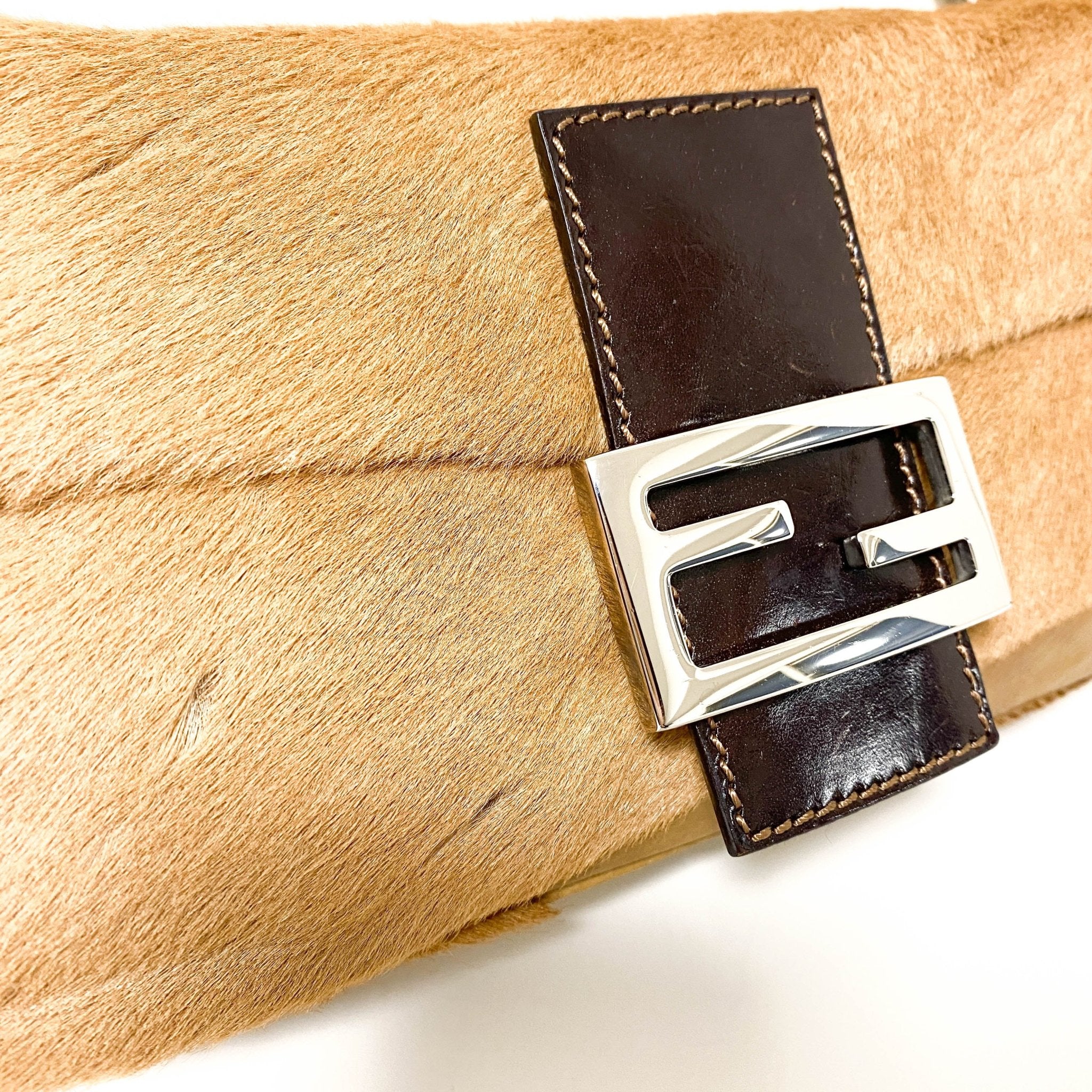 FENDI Baguette Brown Leather and Ponyhair Patchwork Shoulder Bag, in , Sold by HIVE PRELOVED - Shoulder Bags, ,