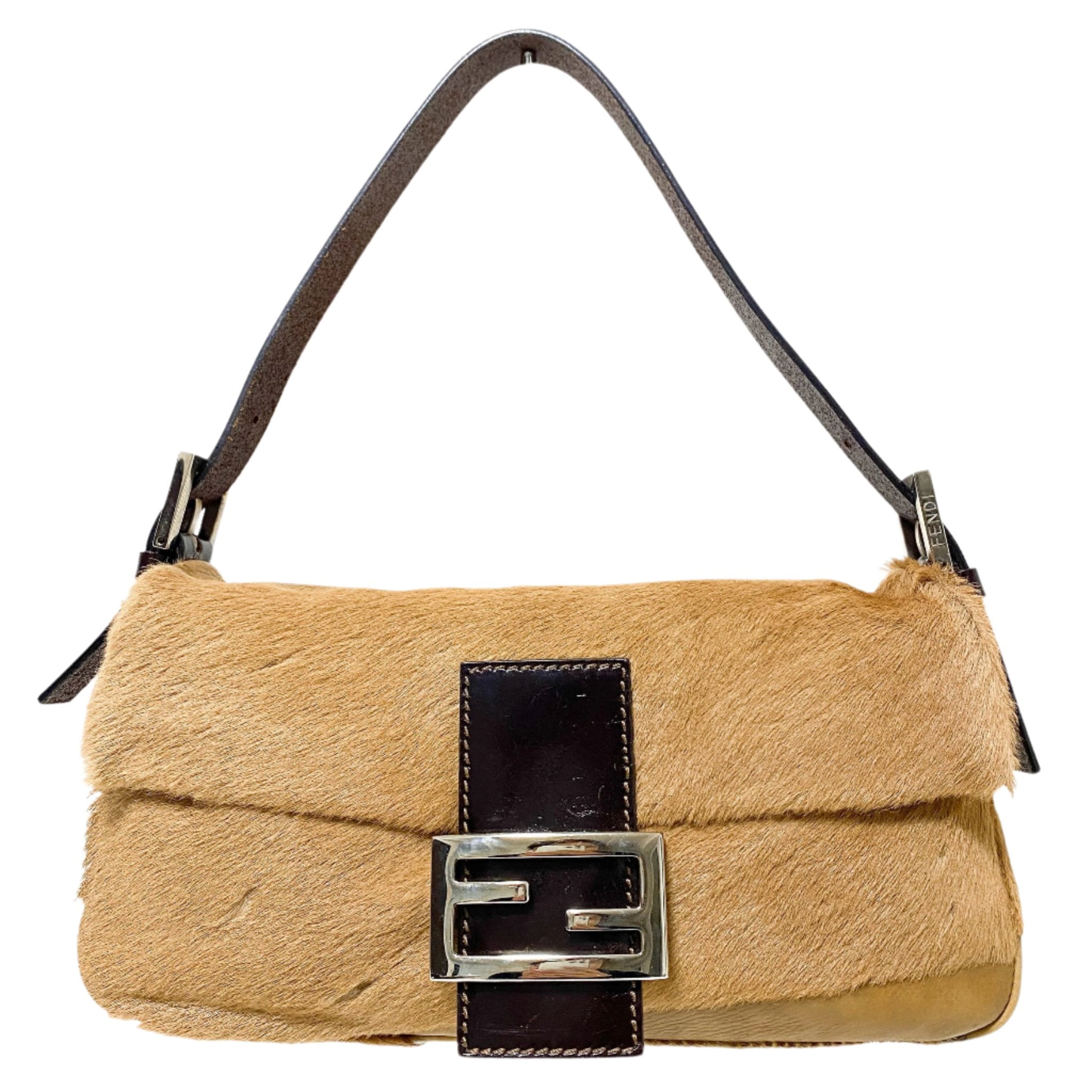 FENDI Baguette Brown Leather and Ponyhair Patchwork Shoulder Bag, in , Sold by HIVE PRELOVED - Shoulder Bags, ,