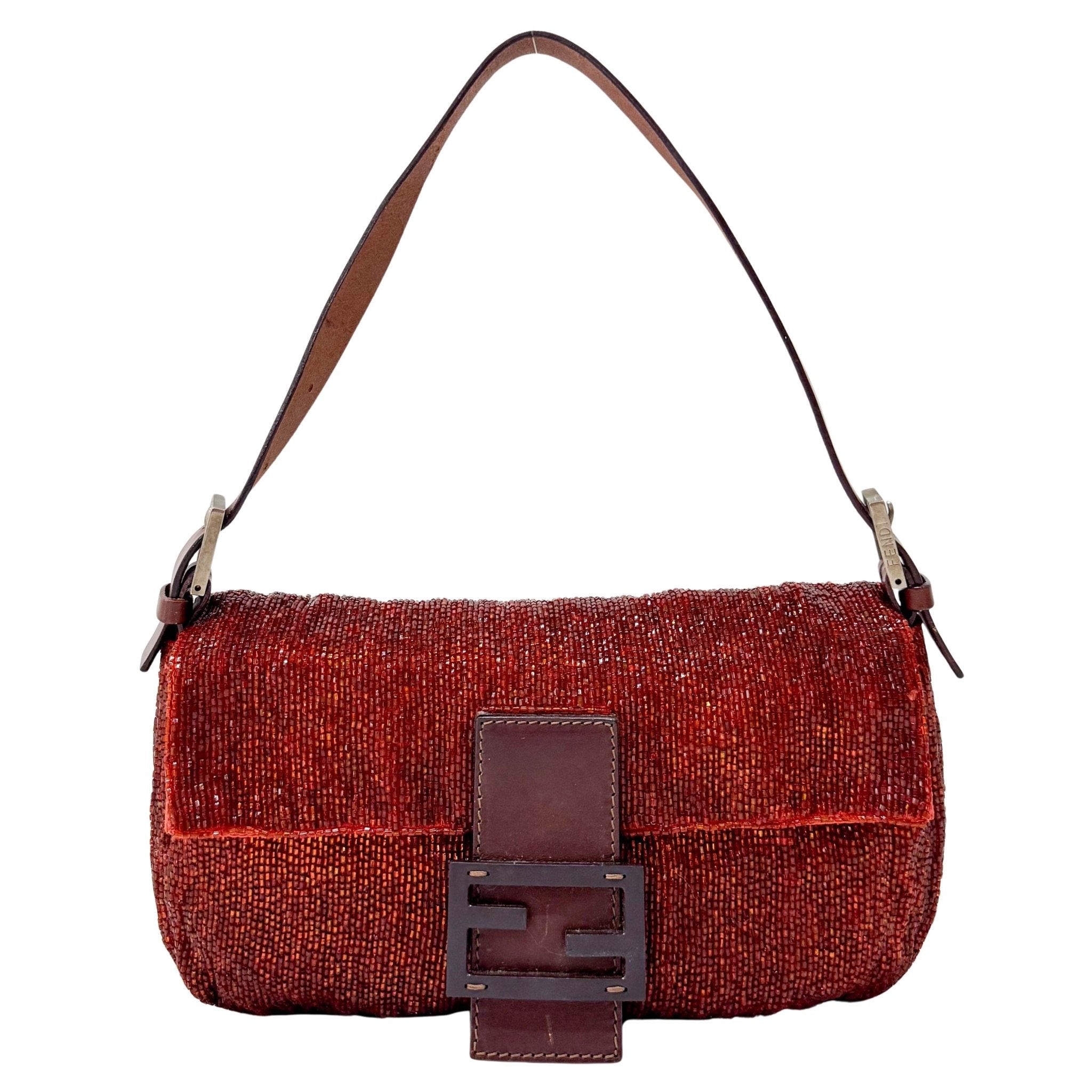 FENDI Baguette Brown Orange Beaded Shoulder Bag, in , Sold by HIVE PRELOVED - Shoulder Bags, ,