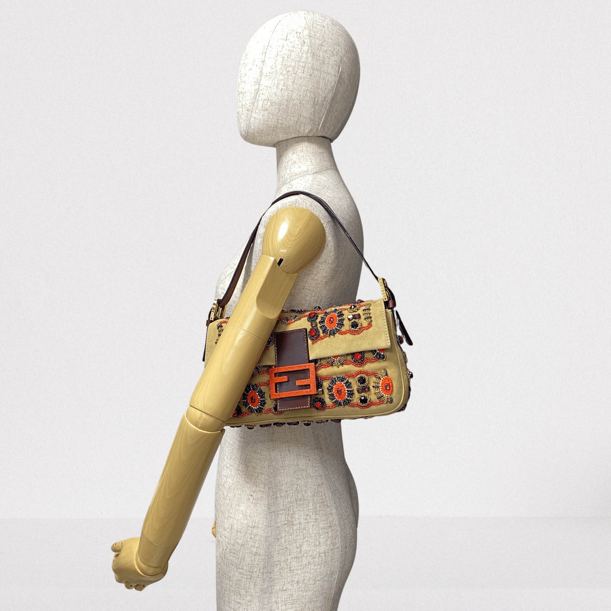 FENDI Baguette Brown Suede Beaded Shoulder Bag, in , Sold by HIVE PRELOVED - Shoulder Bags, ,