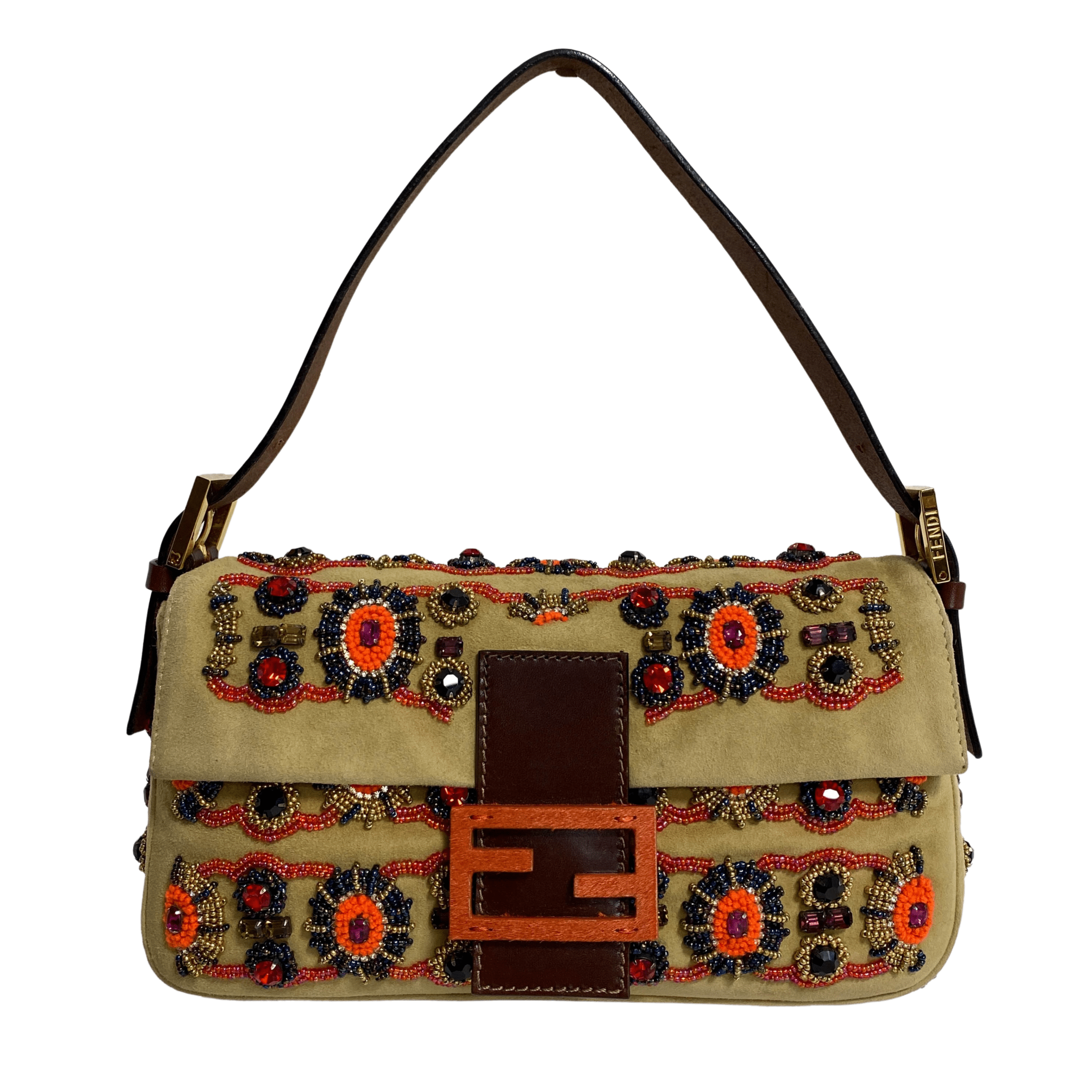 FENDI Baguette Brown Suede Beaded Shoulder Bag, in , Sold by HIVE PRELOVED - Shoulder Bags, ,