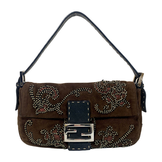 FENDI Baguette Brown Suede Embroidered Shoulder Bag, in , Sold by HIVE PRELOVED - Shoulder Bags, ,