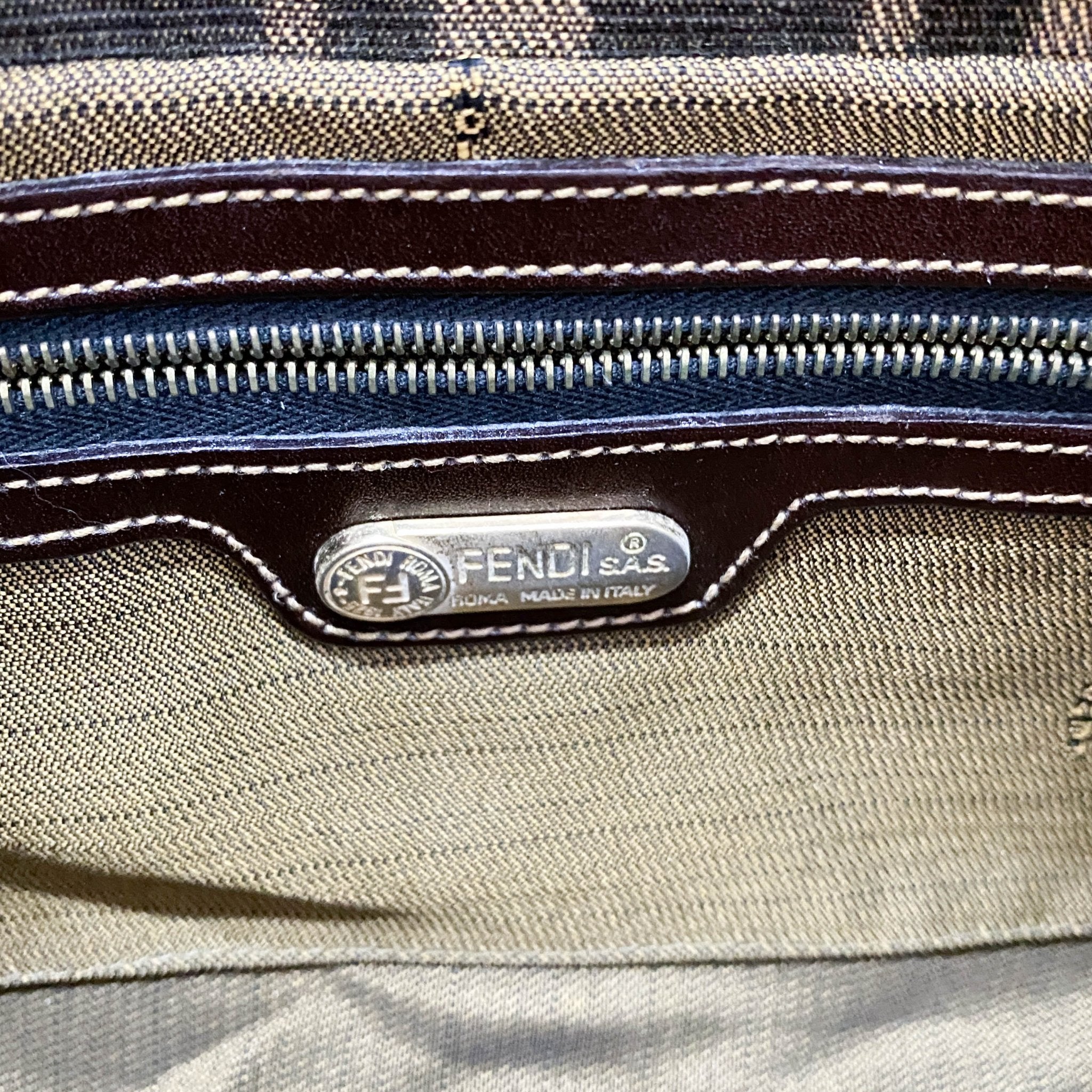 FENDI Baguette Brown Zucca Canvas Shoulder Bag with Gold Hardware, in , Sold by HIVE PRELOVED - Shoulder Bags, ,