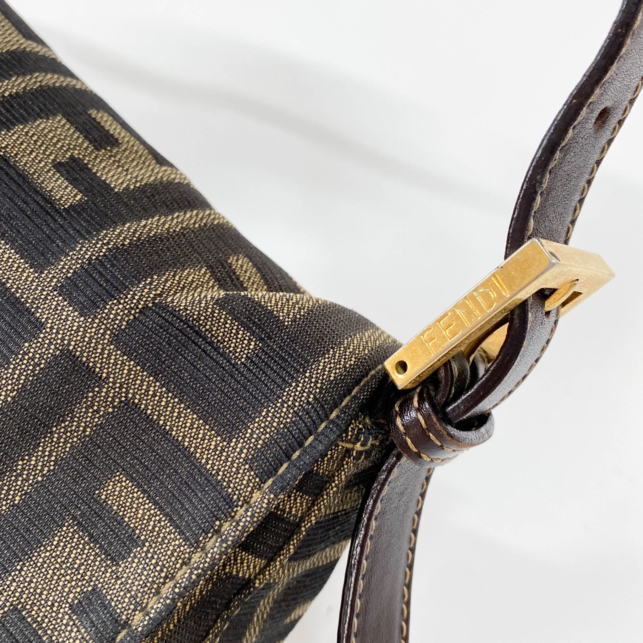 FENDI Baguette Brown Zucca Canvas Shoulder Bag with Gold Hardware, in , Sold by HIVE PRELOVED - Shoulder Bags, ,