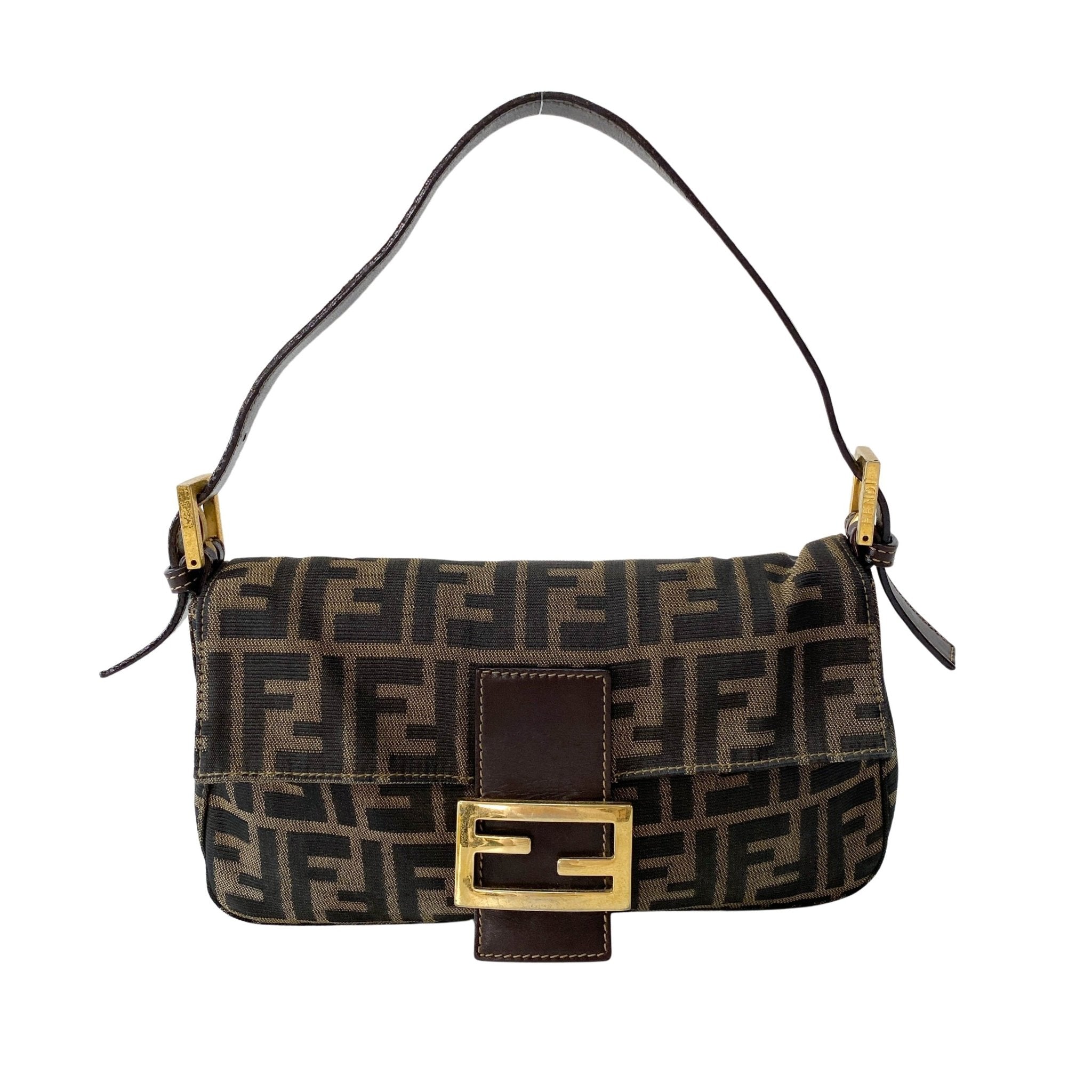 FENDI Baguette Brown Zucca Canvas Shoulder Bag with Gold Hardware, in , Sold by HIVE PRELOVED - Shoulder Bags, ,