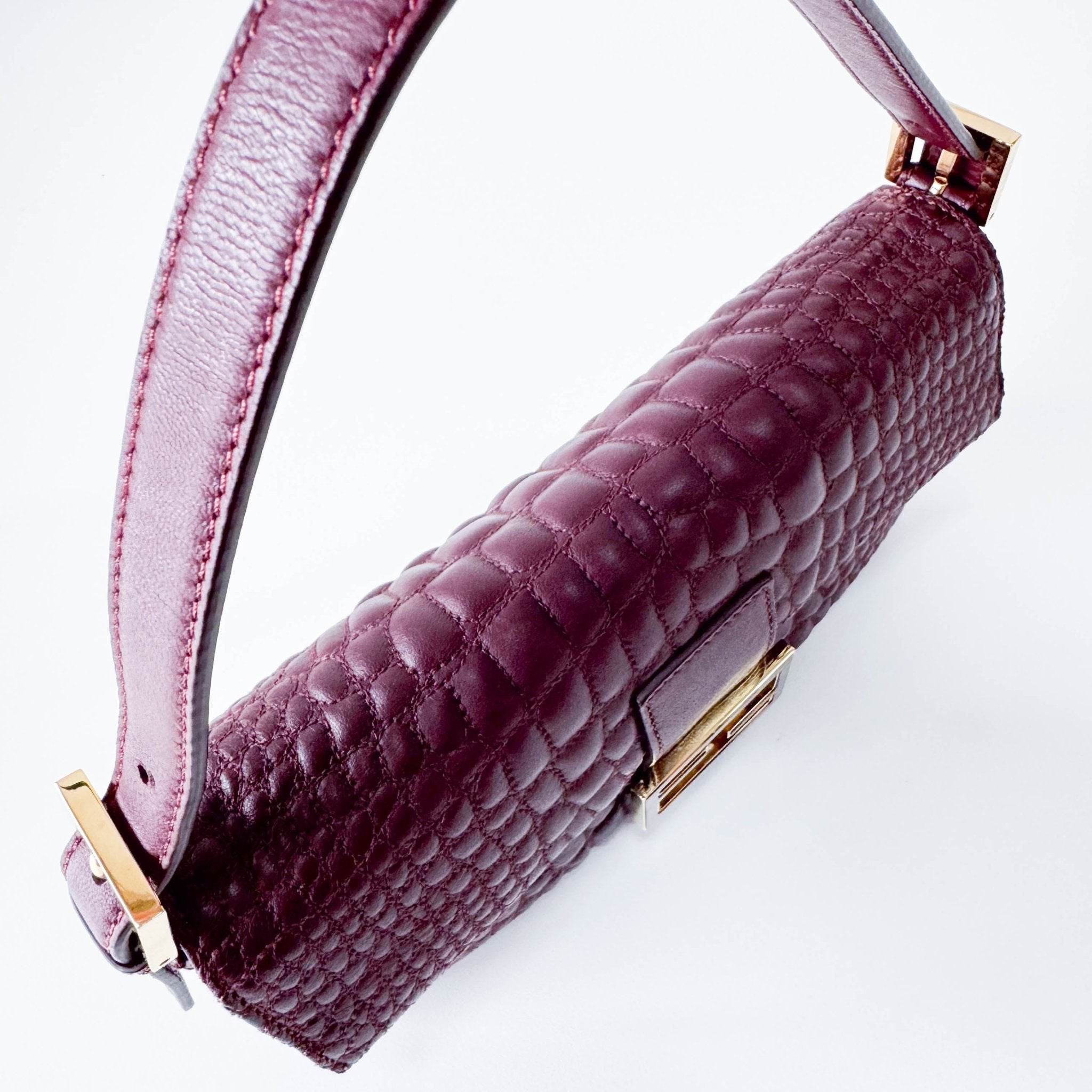 FENDI Baguette Burgundy Embossed Leather Shoulder Bag, in , Sold by HIVE PRELOVED - Shoulder Bags, ,