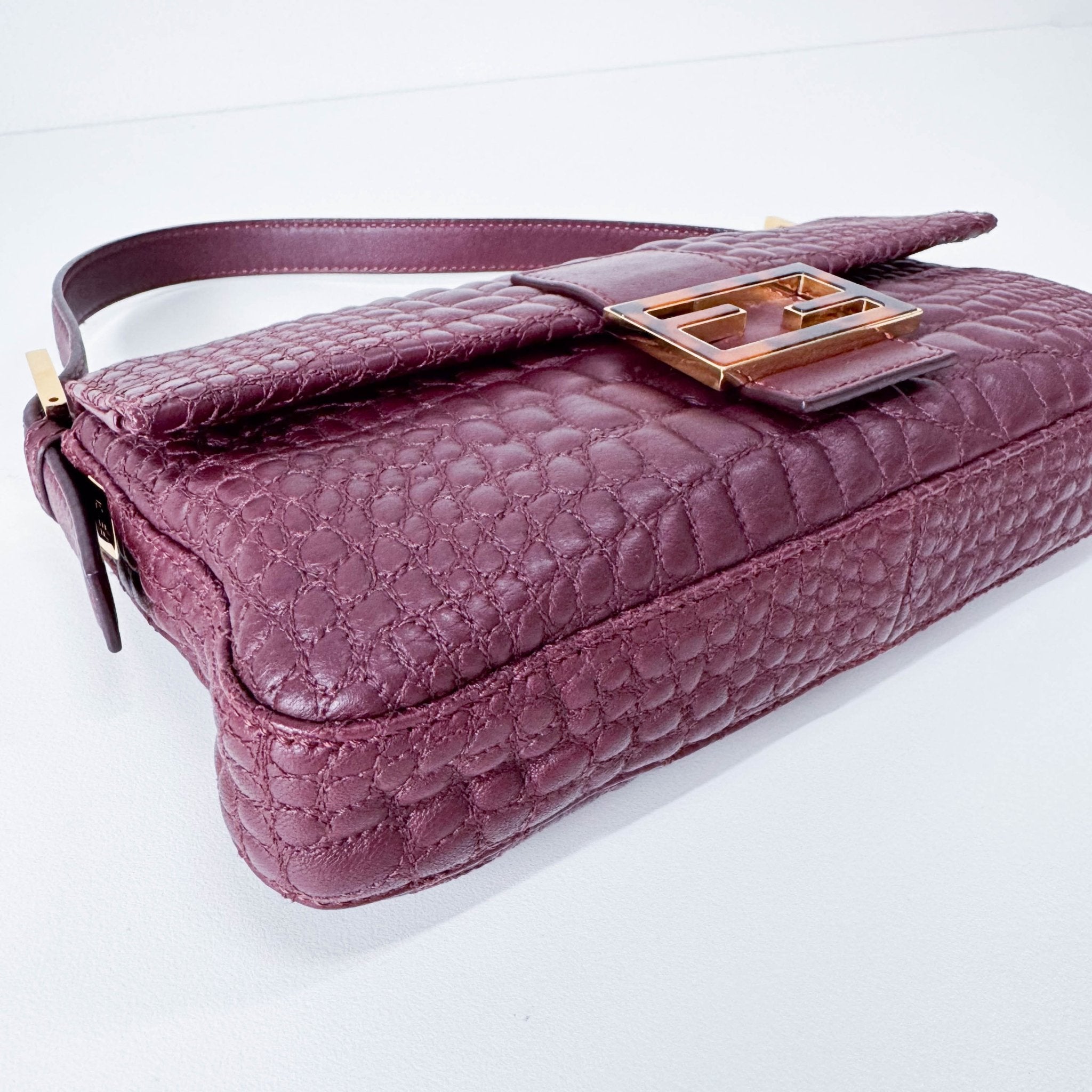 FENDI Baguette Burgundy Embossed Leather Shoulder Bag, in , Sold by HIVE PRELOVED - Shoulder Bags, ,