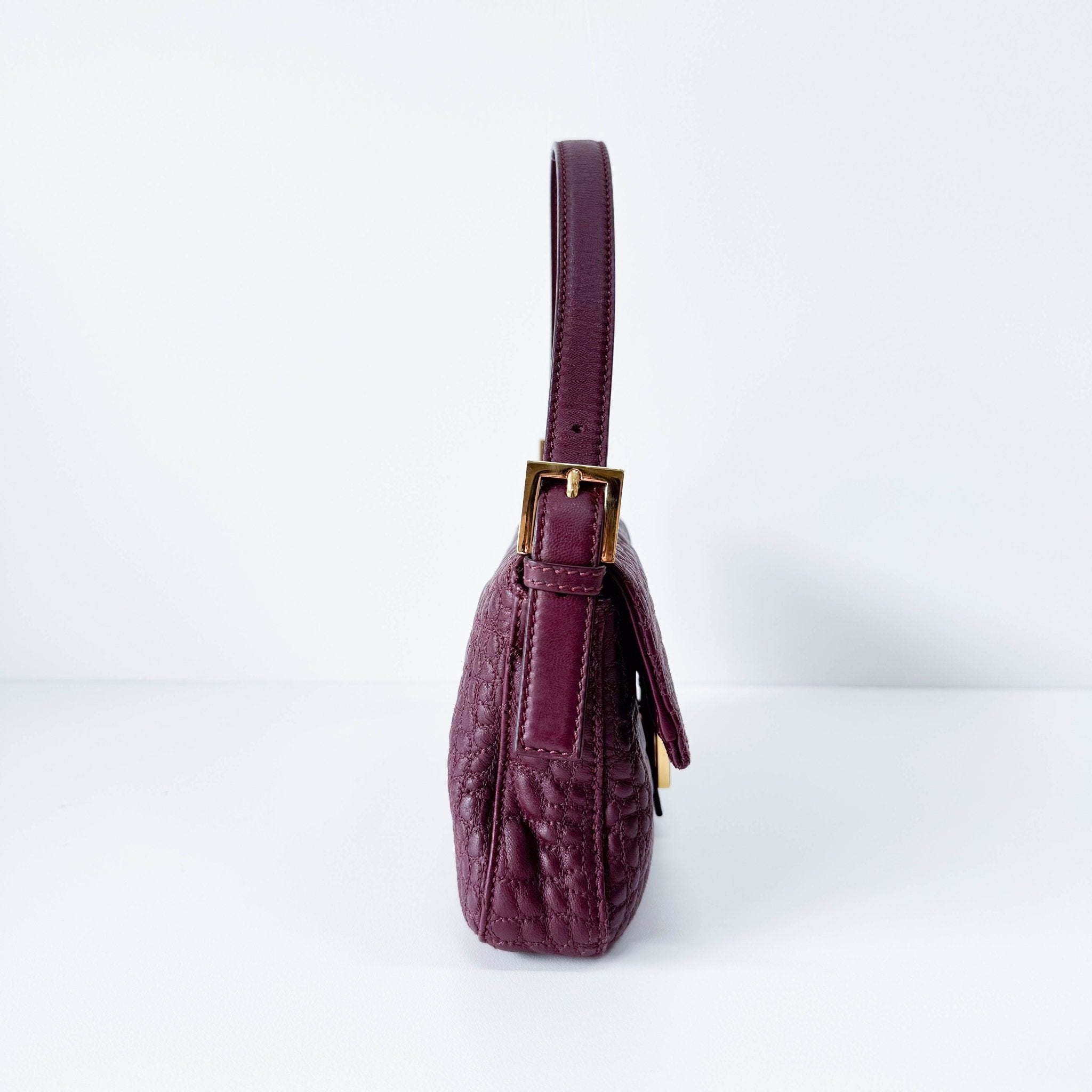 FENDI Baguette Burgundy Embossed Leather Shoulder Bag, in , Sold by HIVE PRELOVED - Shoulder Bags, ,