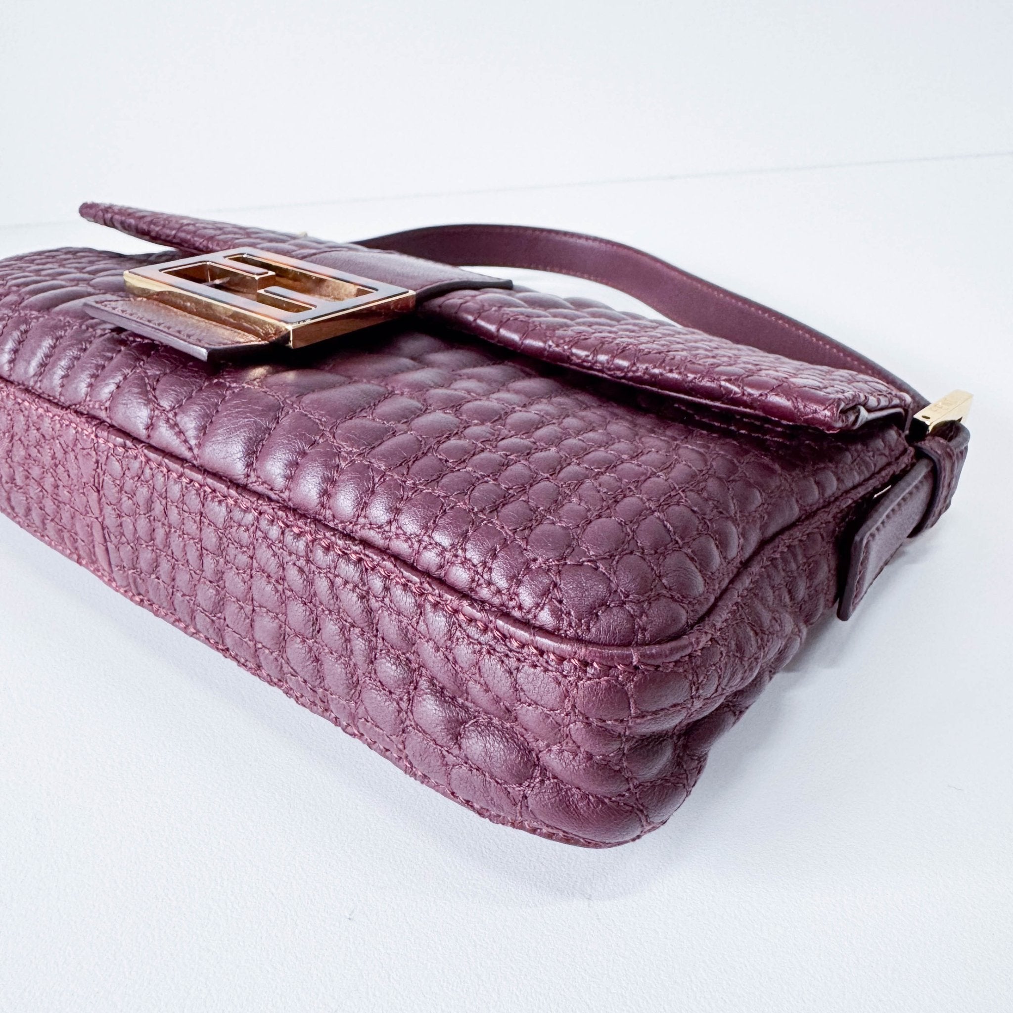 FENDI Baguette Burgundy Embossed Leather Shoulder Bag, in , Sold by HIVE PRELOVED - Shoulder Bags, ,