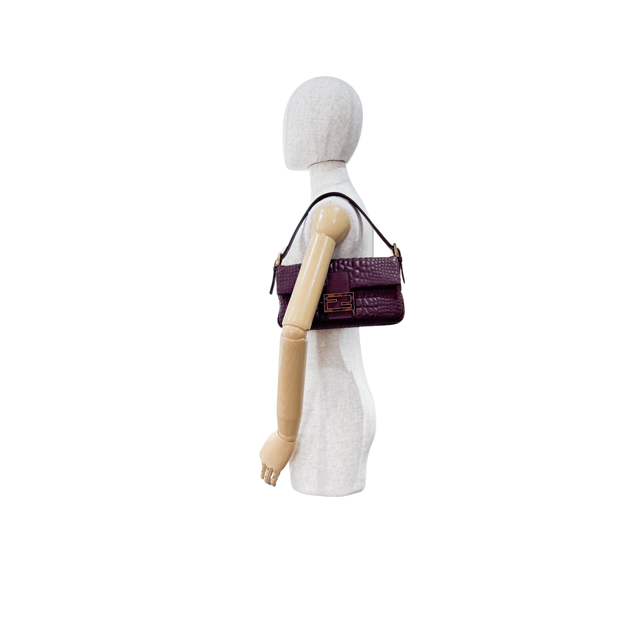 FENDI Baguette Burgundy Embossed Leather Shoulder Bag, in , Sold by HIVE PRELOVED - Shoulder Bags, ,