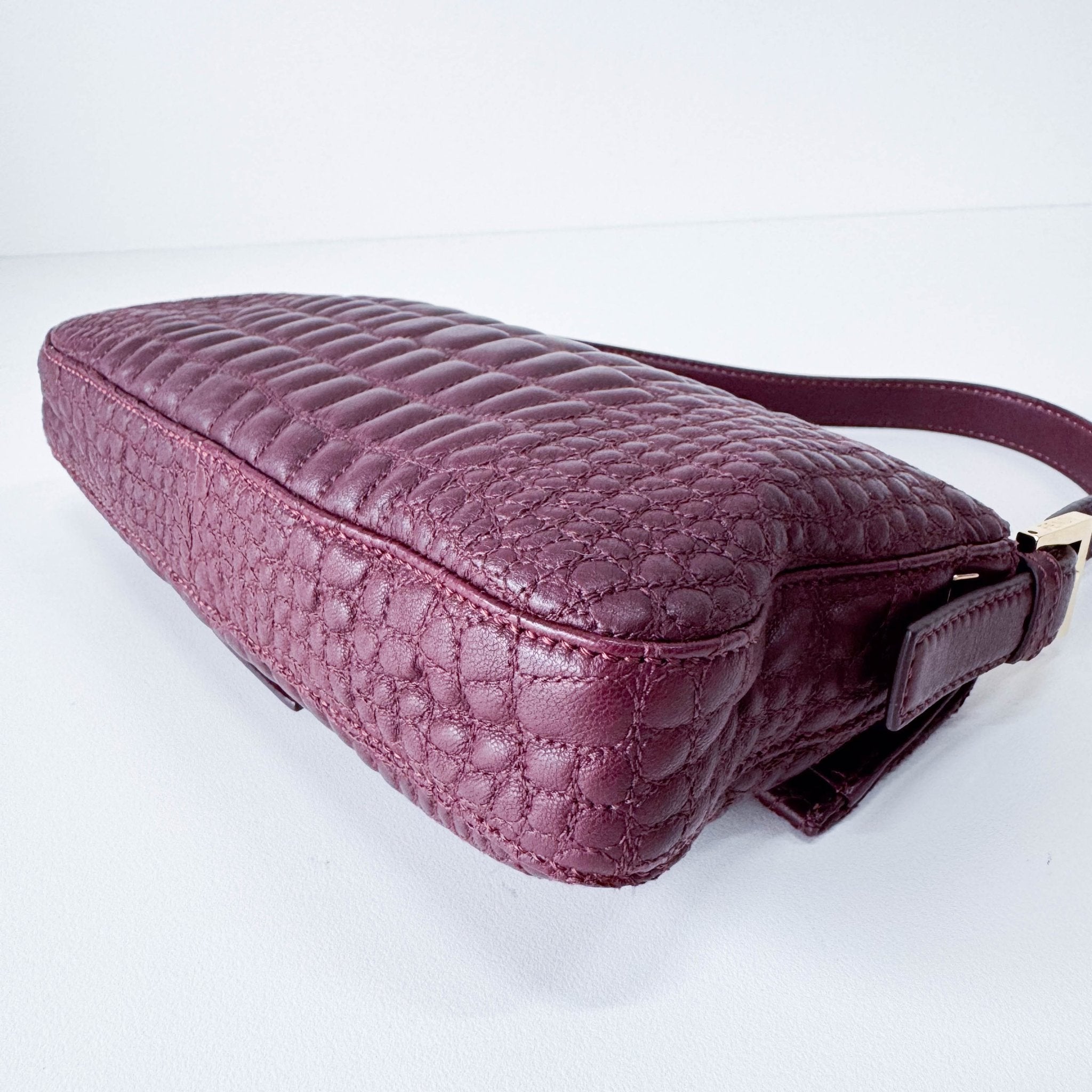 FENDI Baguette Burgundy Embossed Leather Shoulder Bag, in , Sold by HIVE PRELOVED - Shoulder Bags, ,