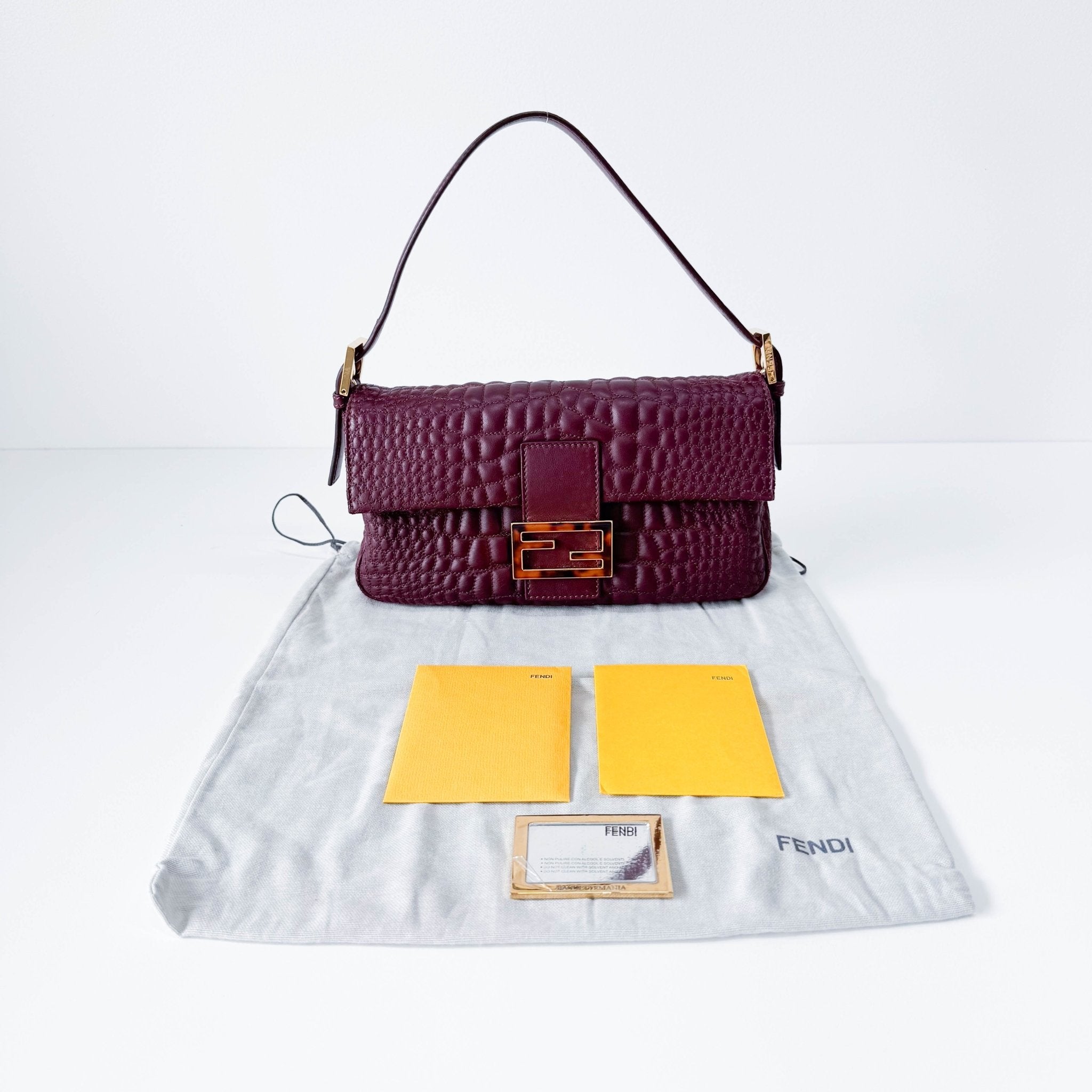 FENDI Baguette Burgundy Embossed Leather Shoulder Bag, in , Sold by HIVE PRELOVED - Shoulder Bags, ,