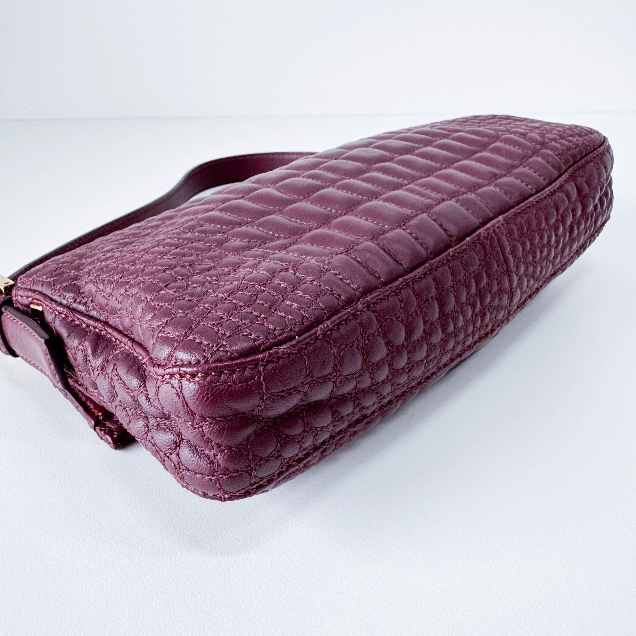 FENDI Baguette Burgundy Embossed Leather Shoulder Bag, in , Sold by HIVE PRELOVED - Shoulder Bags, ,