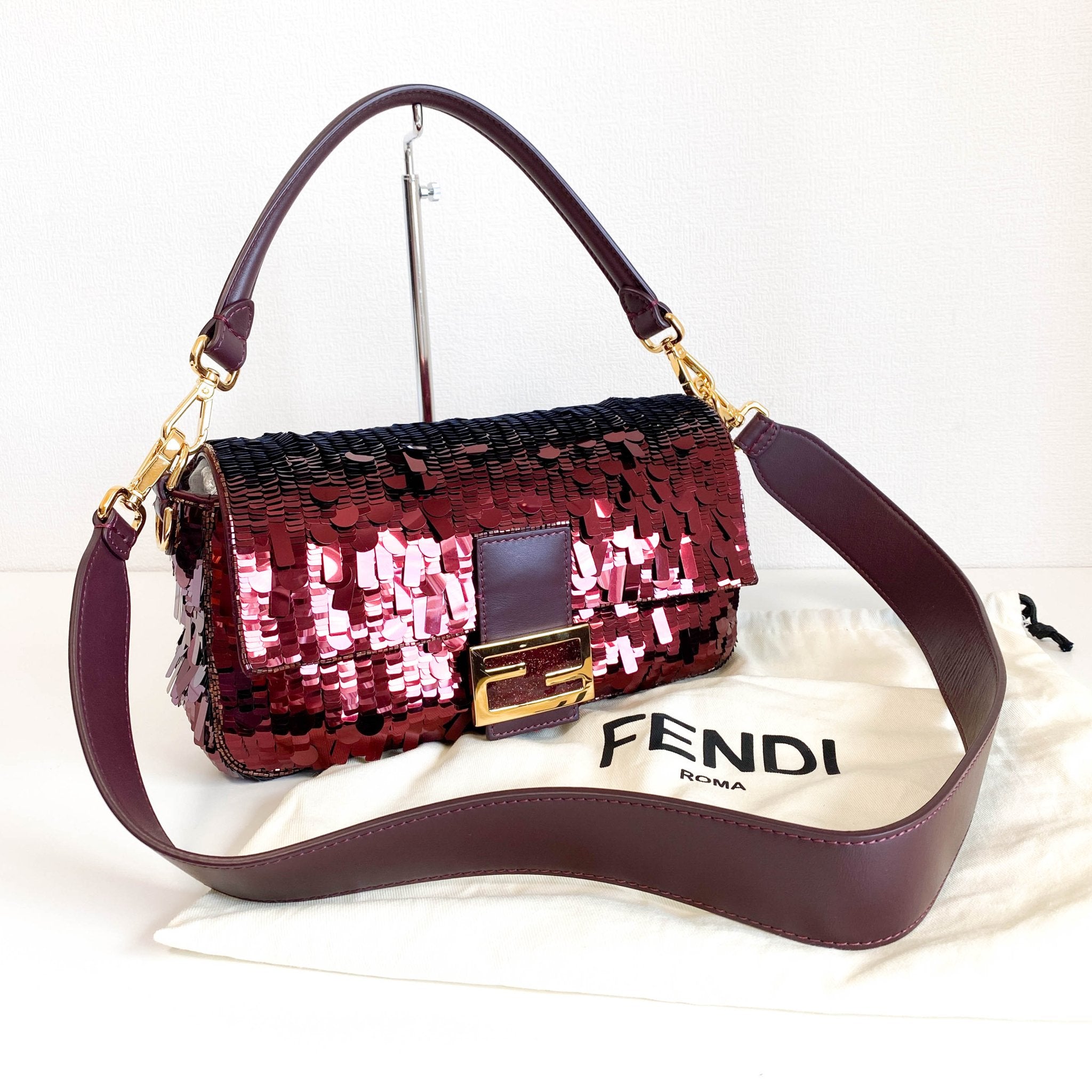 FENDI Baguette Burgundy Sequin Shoulder Bag, in , Sold by HIVE PRELOVED - Shoulder Bags, ,
