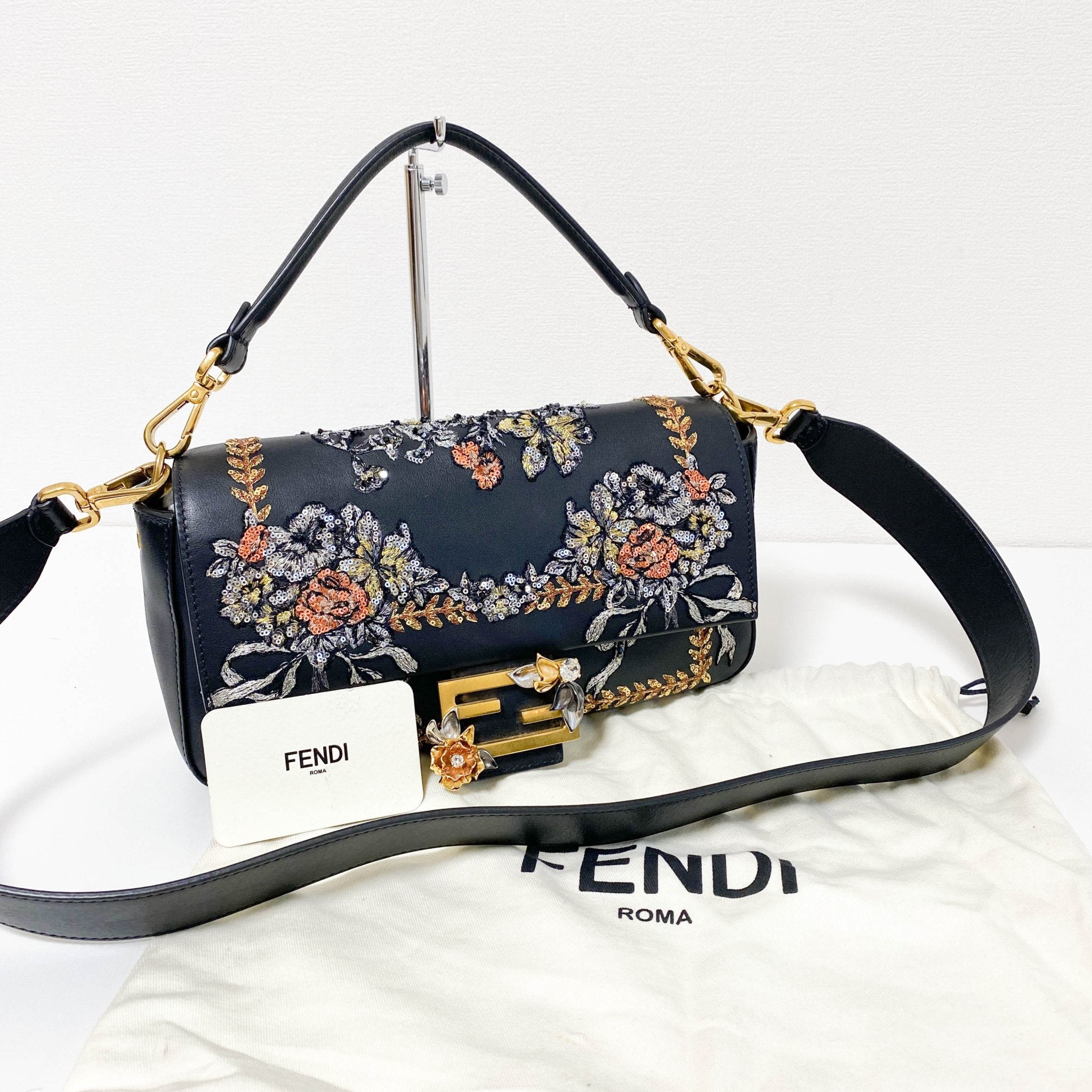 FENDI Baguette Calfskin Embroidered Black Shoulder Bag, in , Sold by HIVE PRELOVED - Shoulder Bags, ,