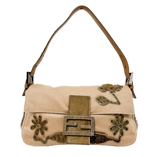 FENDI Baguette Camel Cashmere Wool Flower Motif Shoulder Bag, in , Sold by HIVE PRELOVED - Shoulder Bags, ,
