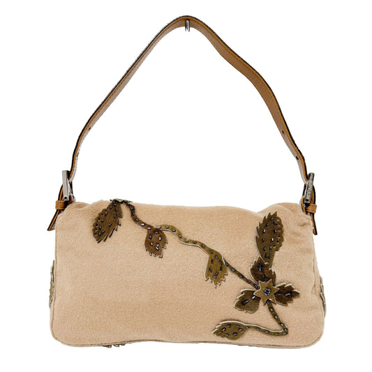 FENDI Baguette Camel Cashmere Wool Flower Motif Shoulder Bag, in , Sold by HIVE PRELOVED - Shoulder Bags, ,