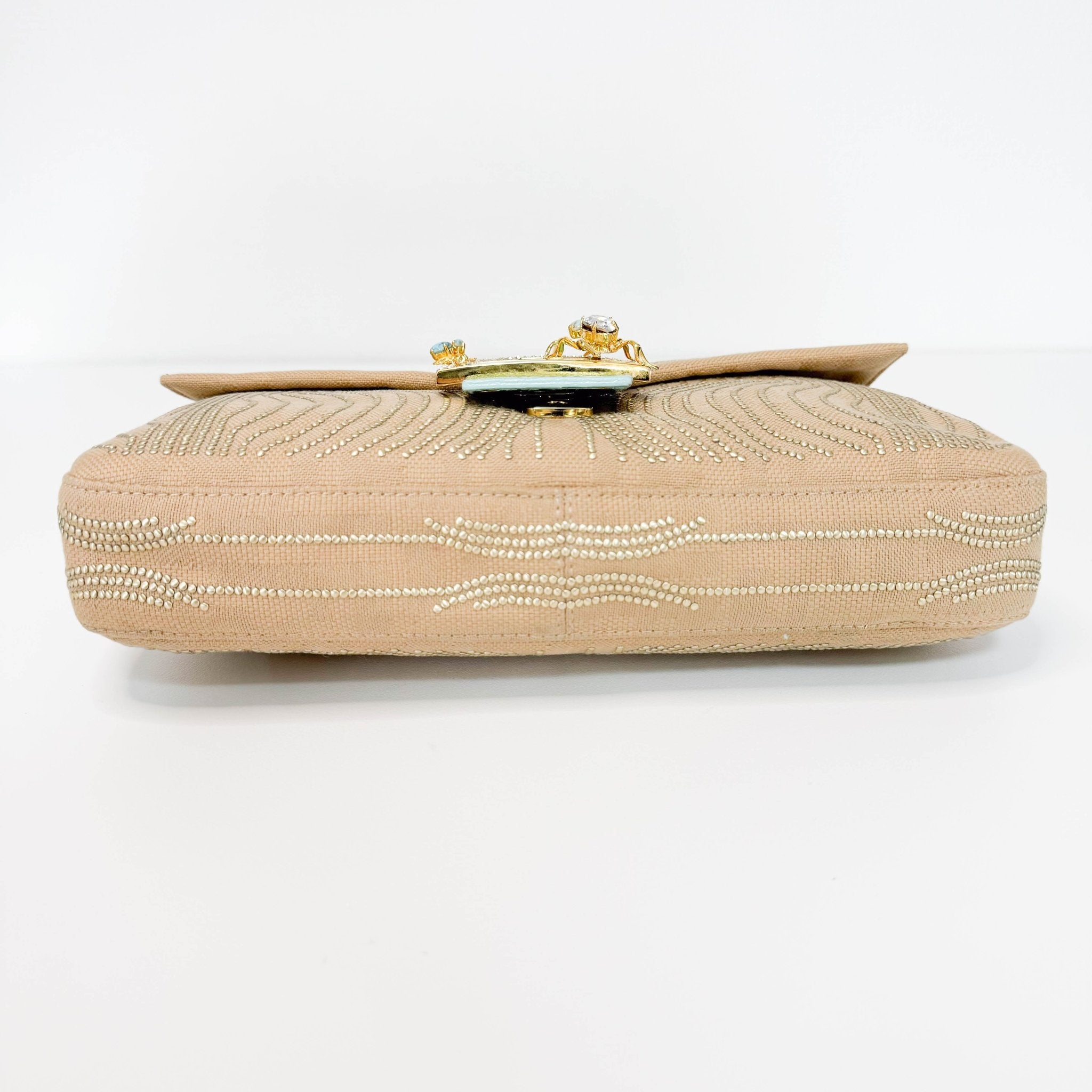 FENDI Baguette Canvas Studded Spider Hardware Beige / Turquoise Shoulder Bag, in , Sold by HIVE PRELOVED - Shoulder Bags, ,