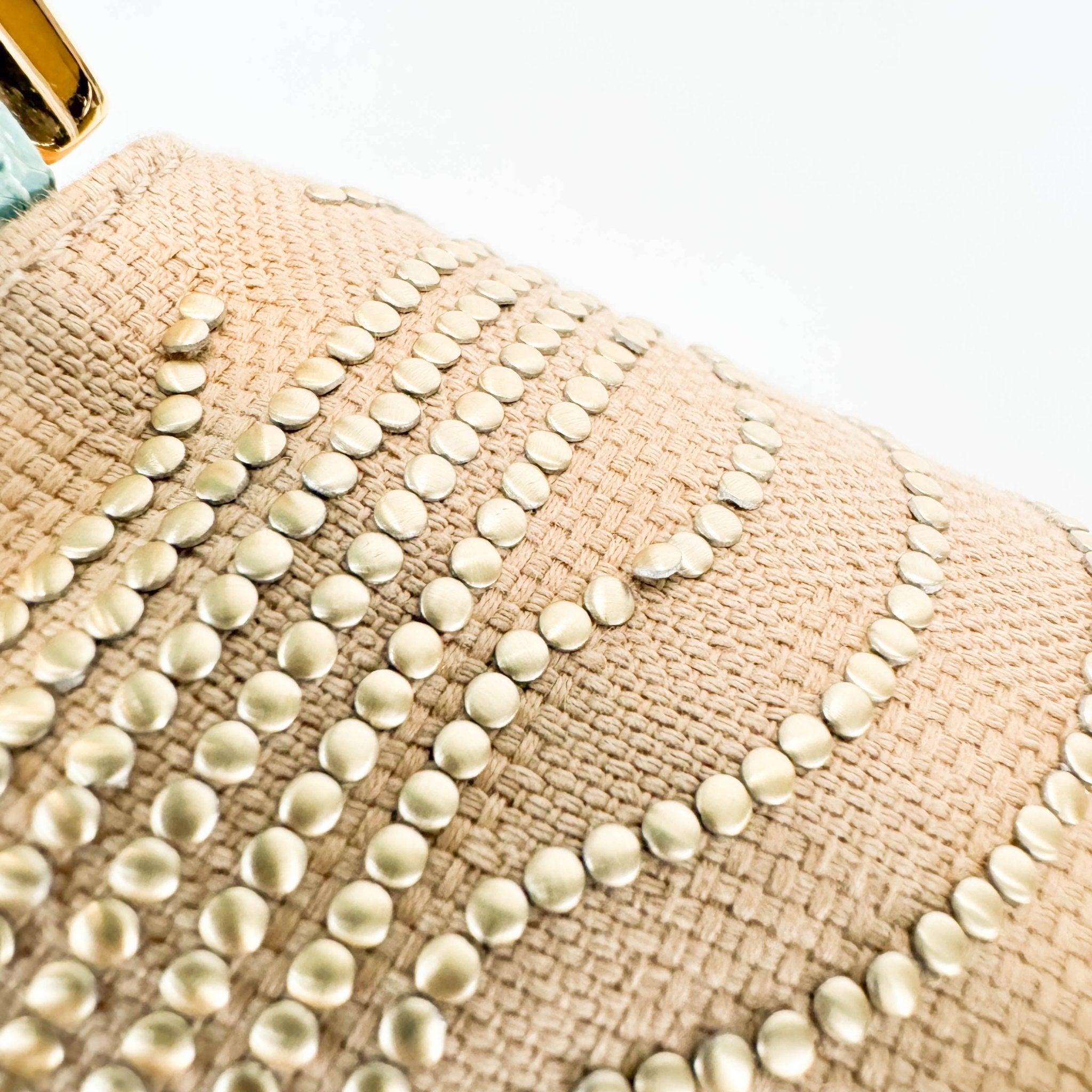 FENDI Baguette Canvas Studded Spider Hardware Beige / Turquoise Shoulder Bag, in , Sold by HIVE PRELOVED - Shoulder Bags, ,