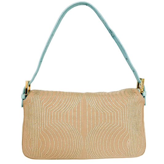 FENDI Baguette Canvas Studded Spider Hardware Beige / Turquoise Shoulder Bag, in , Sold by HIVE PRELOVED - Shoulder Bags, ,