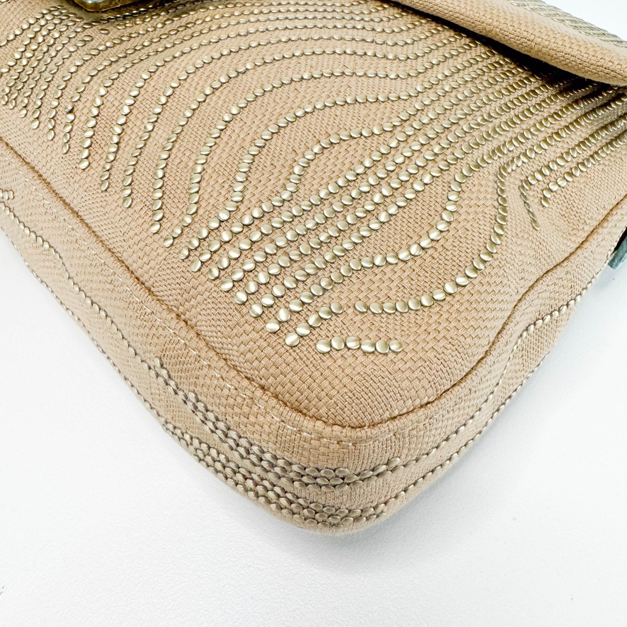 FENDI Baguette Canvas Studded Spider Hardware Beige / Turquoise Shoulder Bag, in , Sold by HIVE PRELOVED - Shoulder Bags, ,