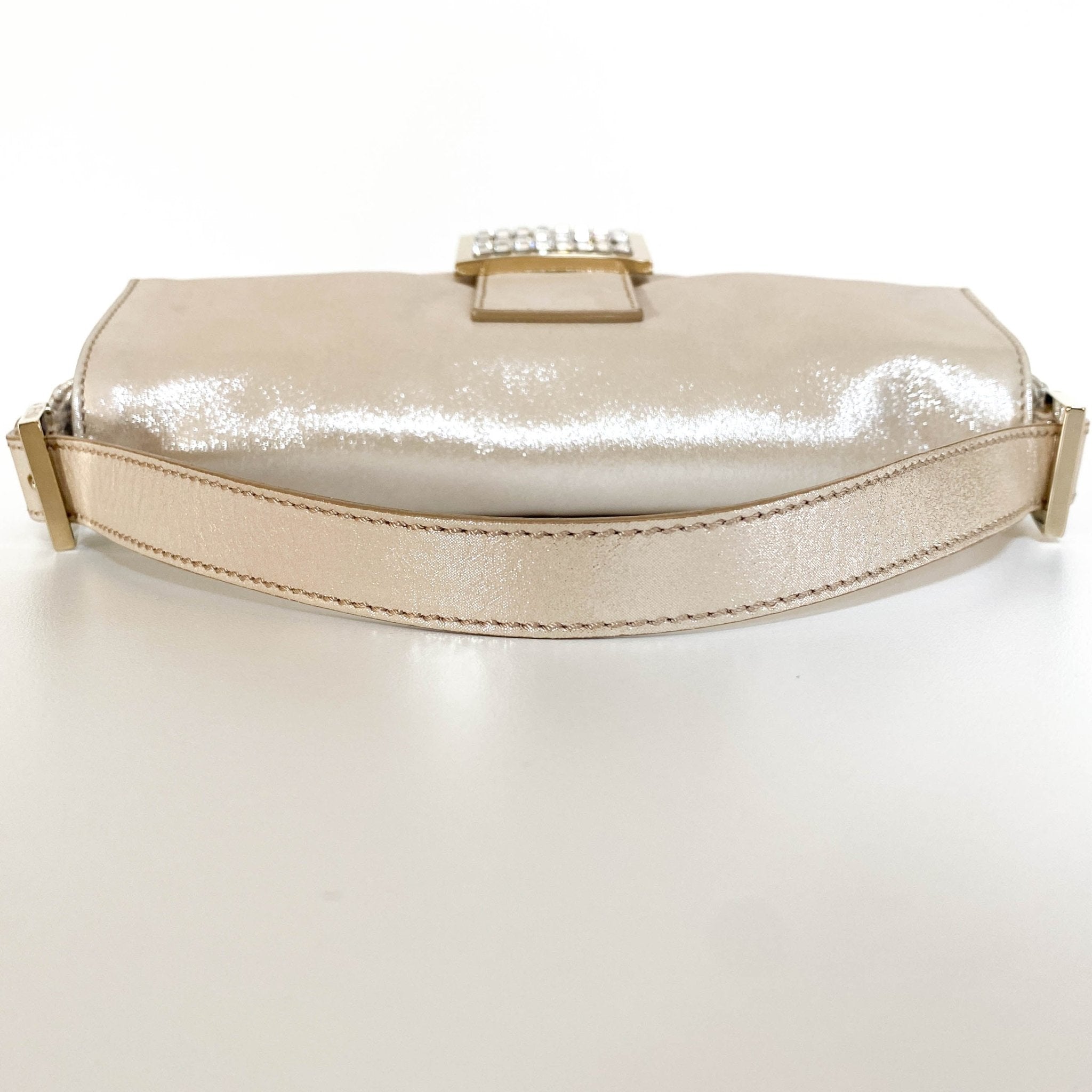 FENDI Baguette Champagne Gold Leather / Rhinestone Hardware