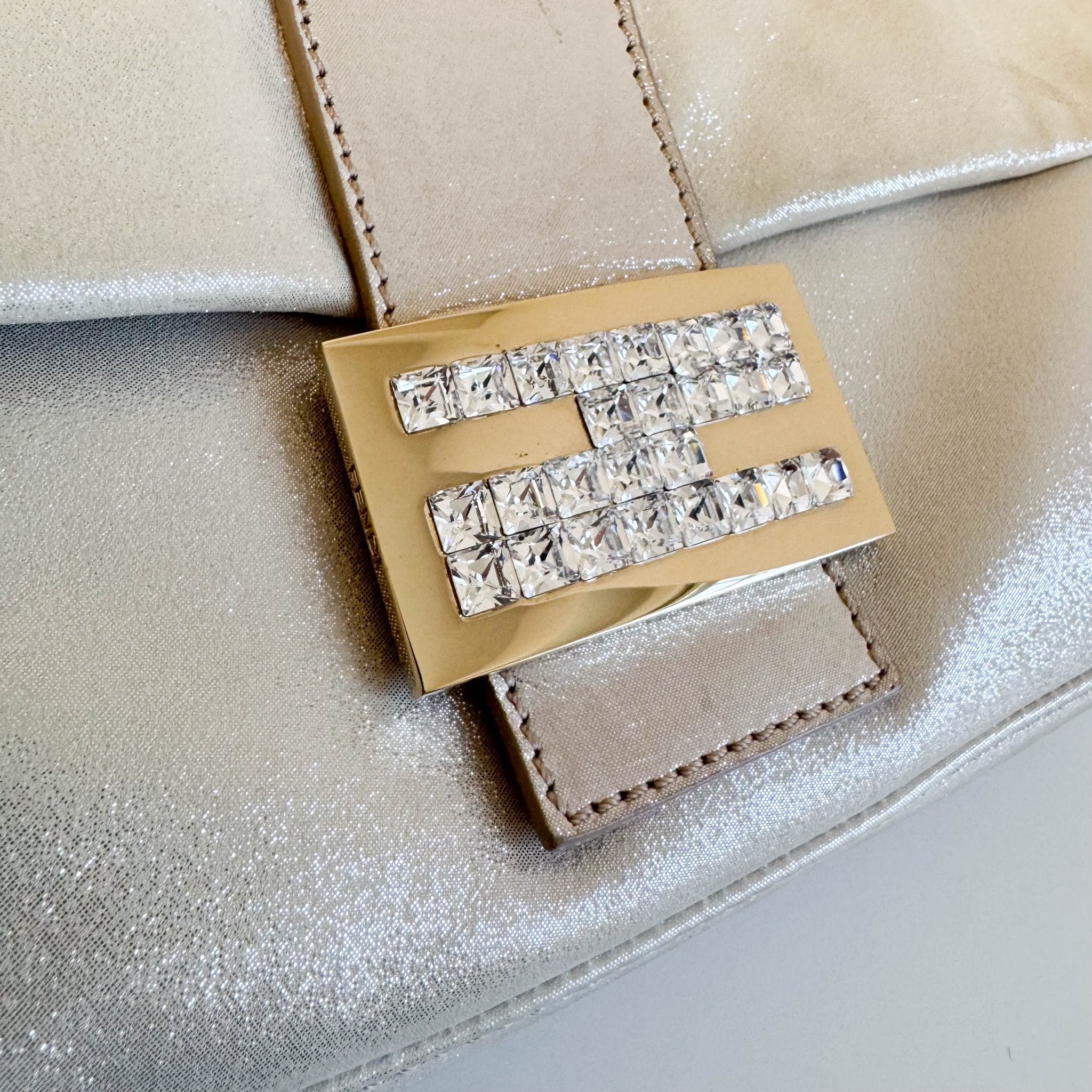 FENDI Baguette Champagne Gold Shoulder Bag Rhinestone Hardware, in , Sold by HIVE PRELOVED - Shoulder Bags, ,