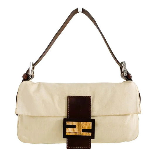 FENDI Baguette Cloth Handbag, White in Cotton Canvas, Sold by HIVE PRELOVED - , ,