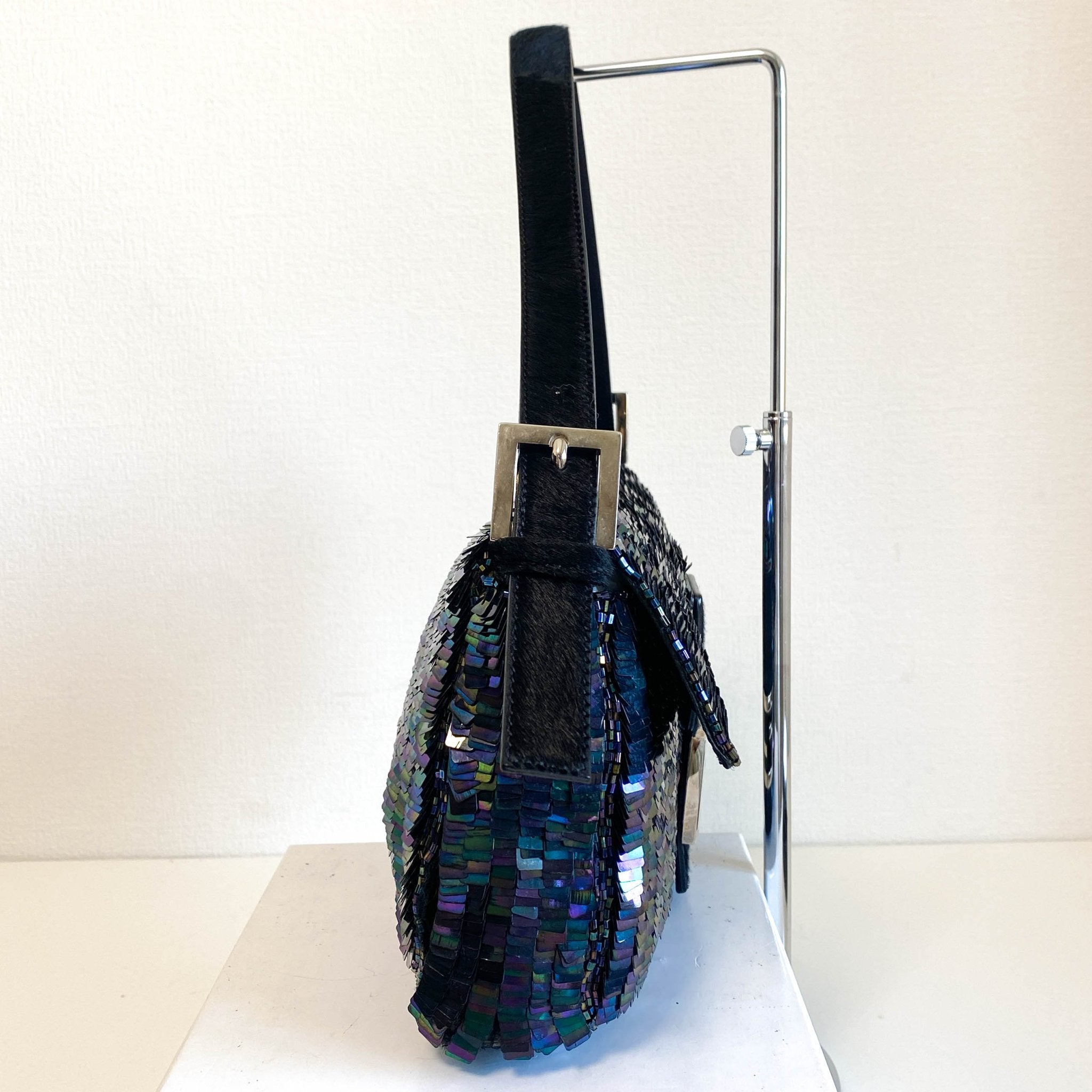 FENDI Baguette Dark Metallic Blue Sequin Shoulder Bag, in , Sold by HIVE PRELOVED - Shoulder Bags, ,